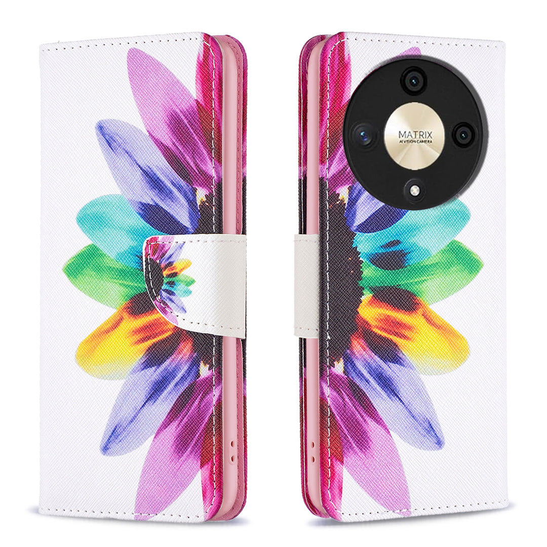 For Honor X9b 5G / Magic6 Lite 5G Case Wallet Pattern PU Leather Flip Phone Cover - Sunflower