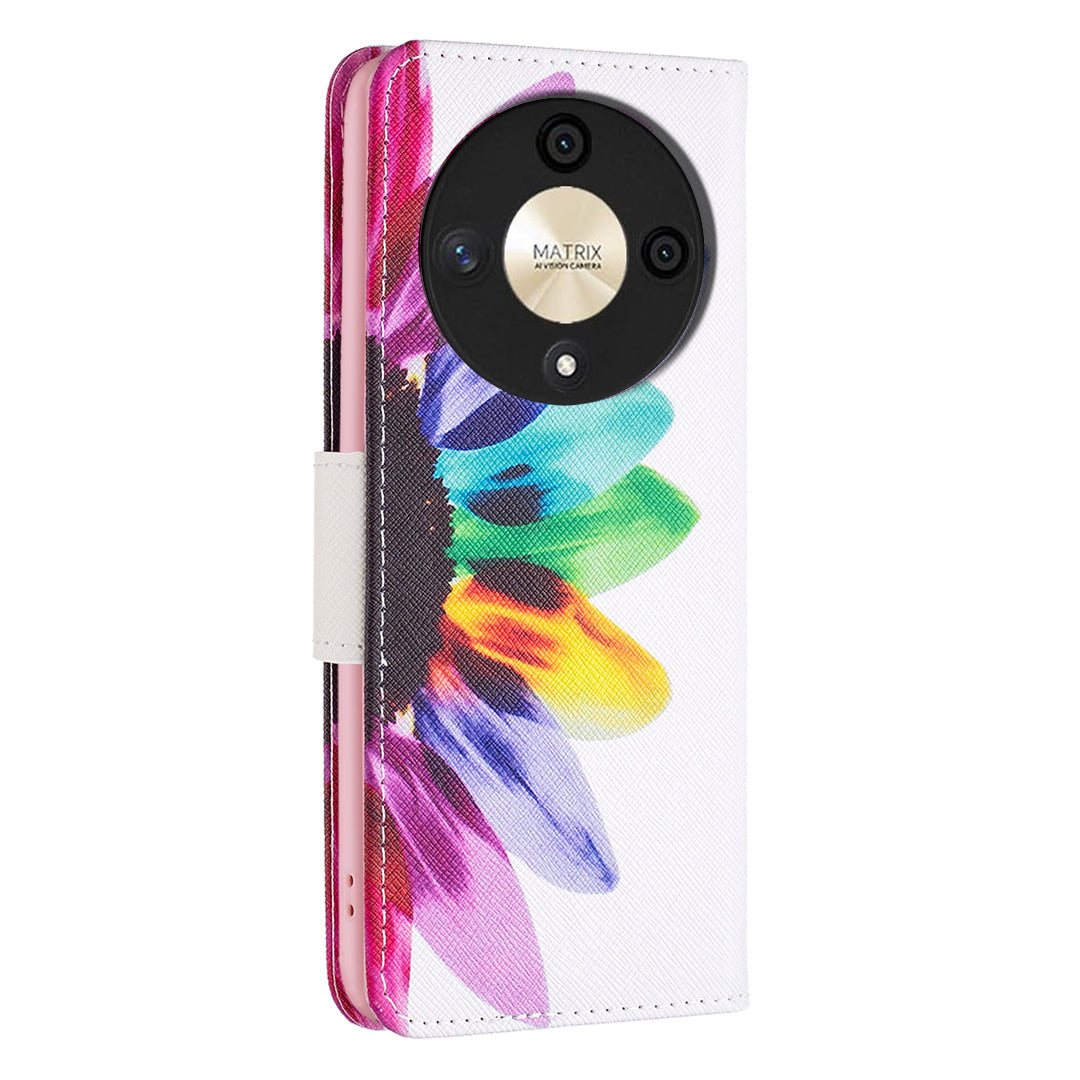 For Honor X9b 5G / Magic6 Lite 5G Case Wallet Pattern PU Leather Flip Phone Cover - Sunflower