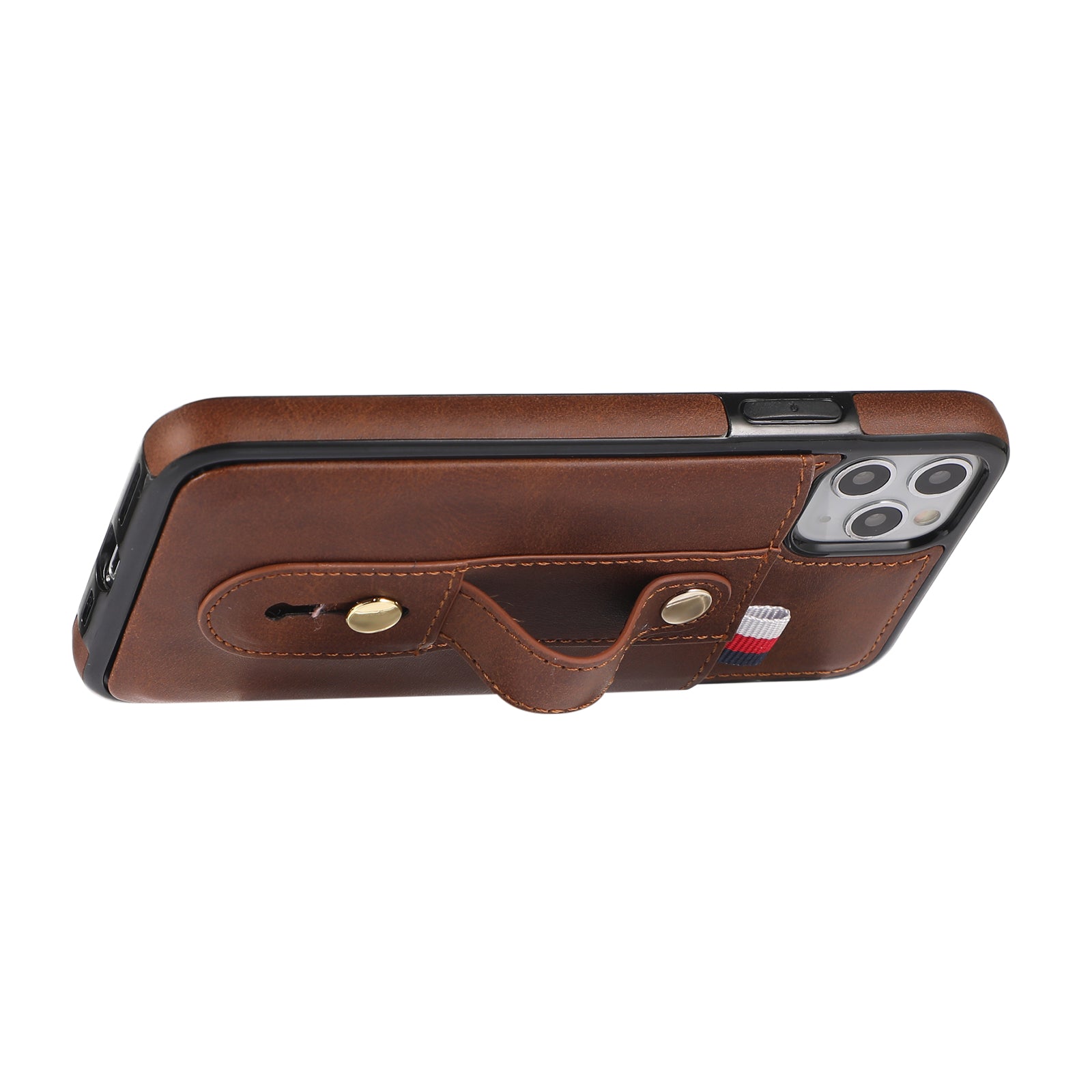 For iPhone 11 Pro Case PU Leather+TPU Hidden Card Holder Drop-proof Phone Cover with Kickstand - Brown