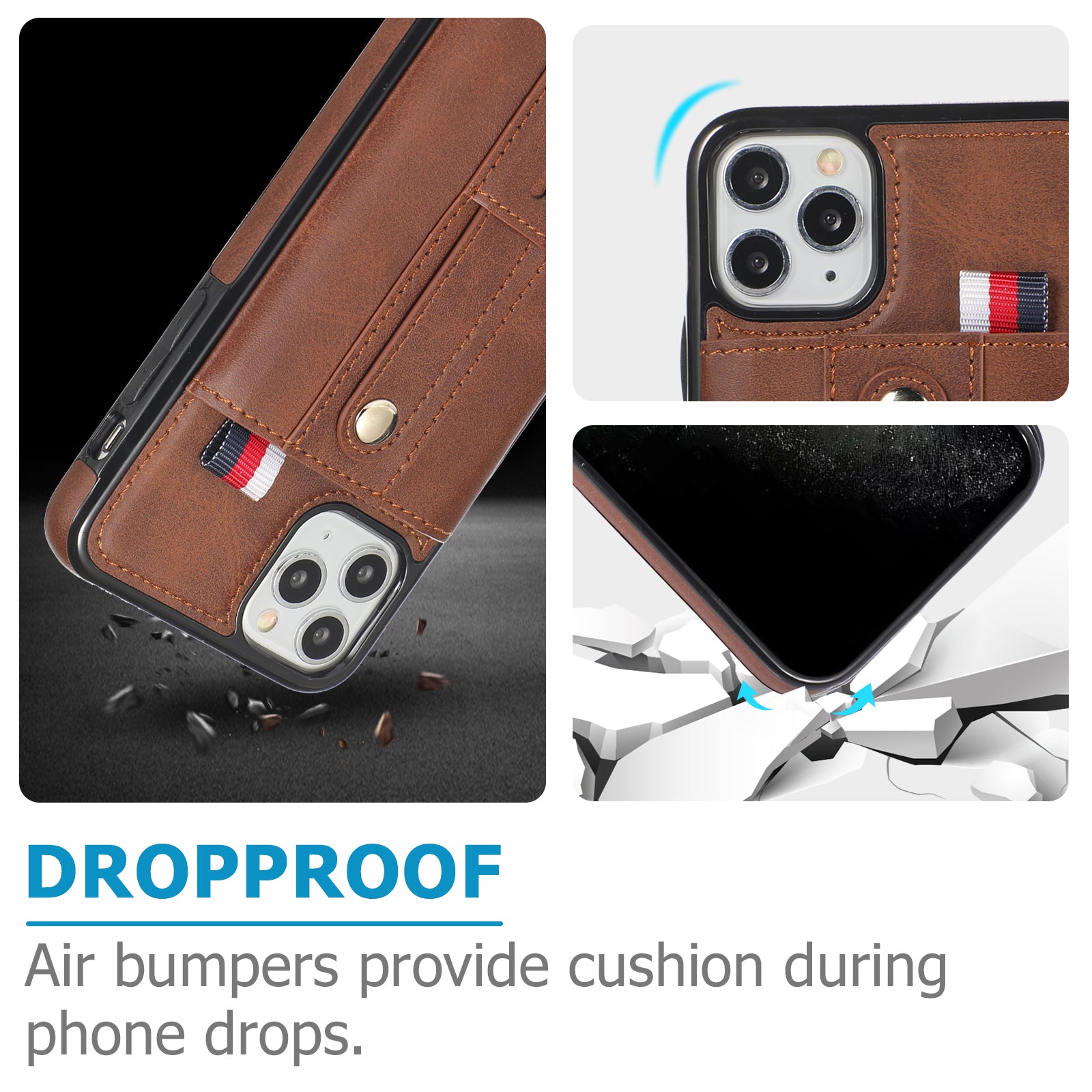 For iPhone 11 Pro Case PU Leather+TPU Hidden Card Holder Drop-proof Phone Cover with Kickstand - Brown