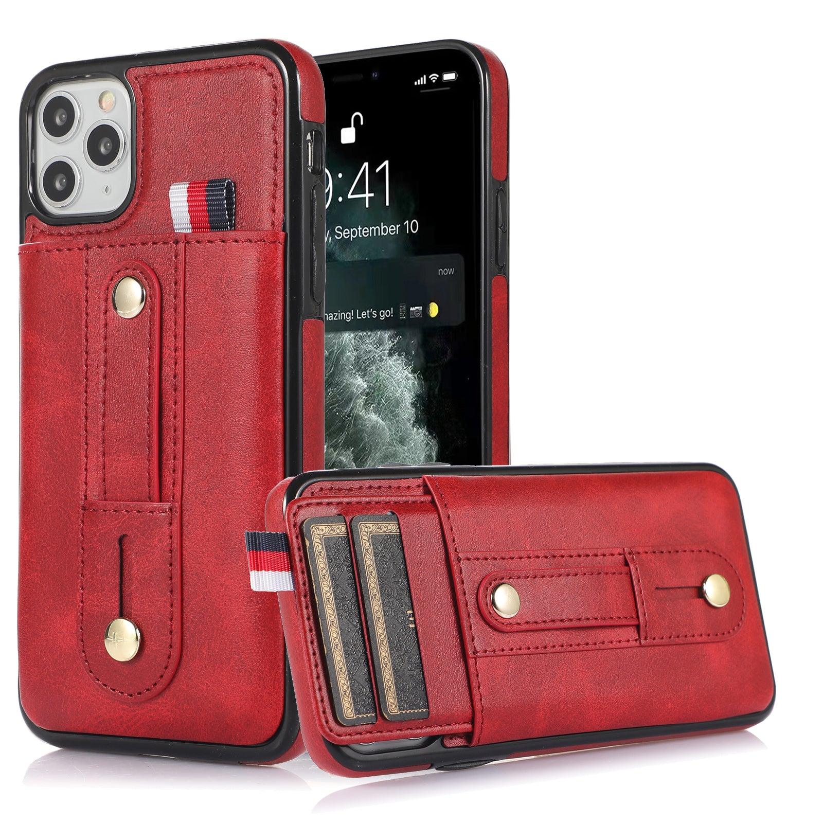 For iPhone 11 Pro Case PU Leather+TPU Hidden Card Holder Drop-proof Phone Cover with Kickstand - Brown