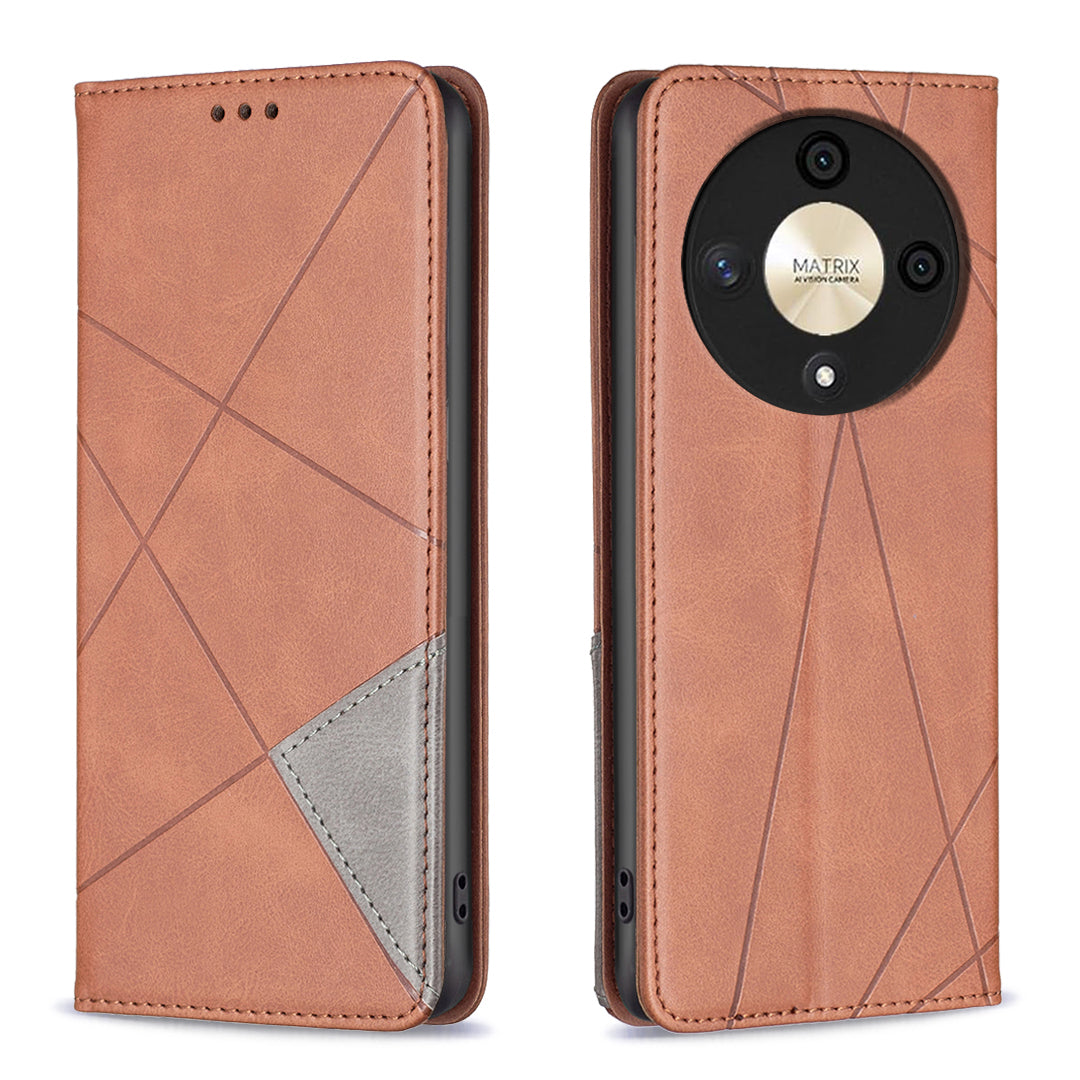 For Honor X9b 5G / Magic6 Lite 5G Leather Case Magnetic Closing Phone Cover with Card Slots - Brown