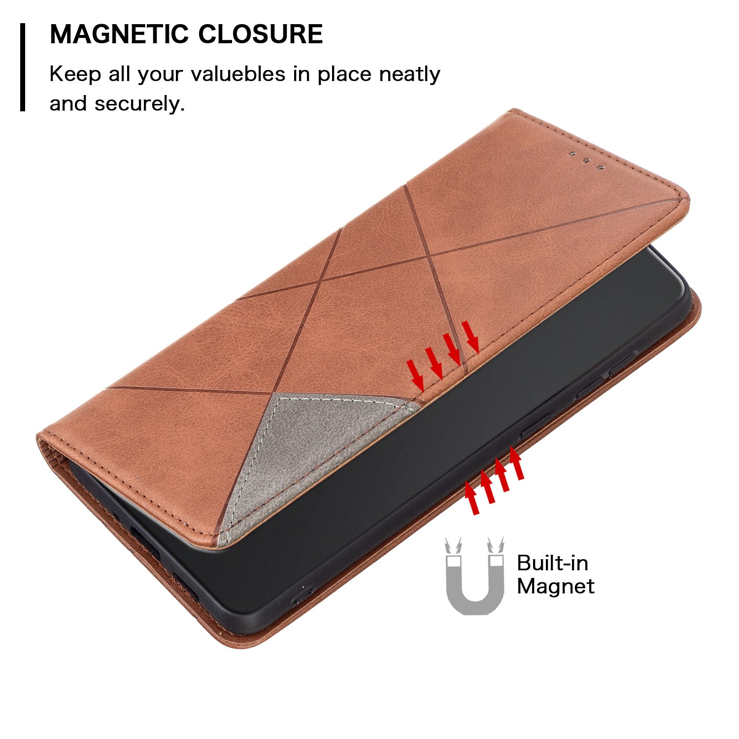 For Honor X9b 5G / Magic6 Lite 5G Leather Case Magnetic Closing Phone Cover with Card Slots - Brown