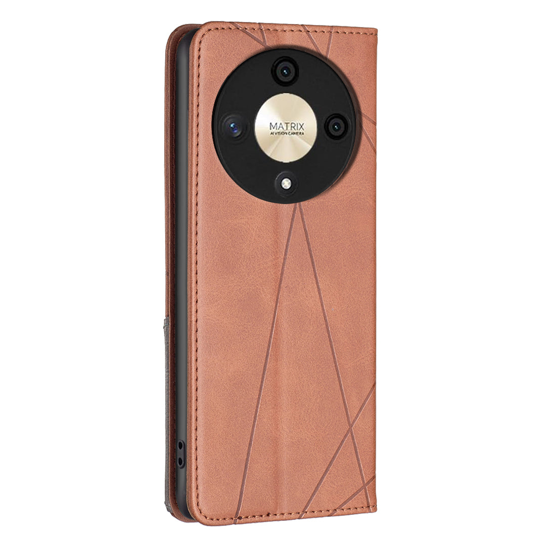 For Honor X9b 5G / Magic6 Lite 5G Leather Case Magnetic Closing Phone Cover with Card Slots - Brown