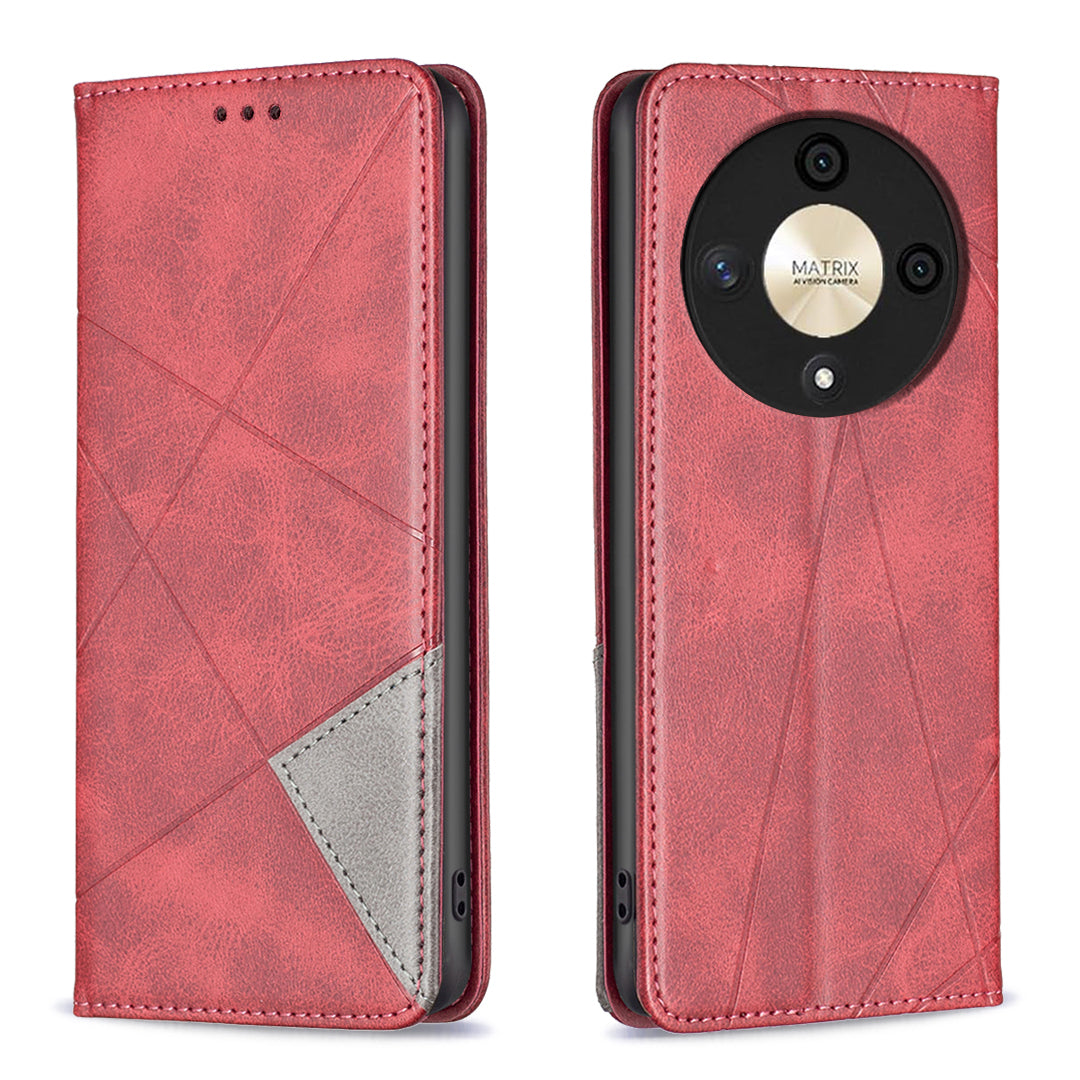 For Honor X9b 5G / Magic6 Lite 5G Leather Case Magnetic Closing Phone Cover with Card Slots - Brown