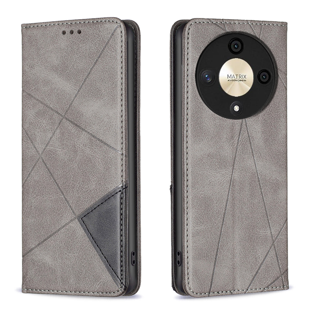 For Honor X9b 5G / Magic6 Lite 5G Leather Case Magnetic Closing Phone Cover with Card Slots - Brown