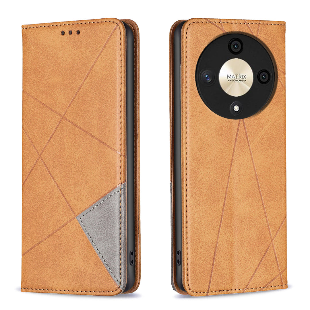 For Honor X9b 5G / Magic6 Lite 5G Leather Case Magnetic Closing Phone Cover with Card Slots - Brown