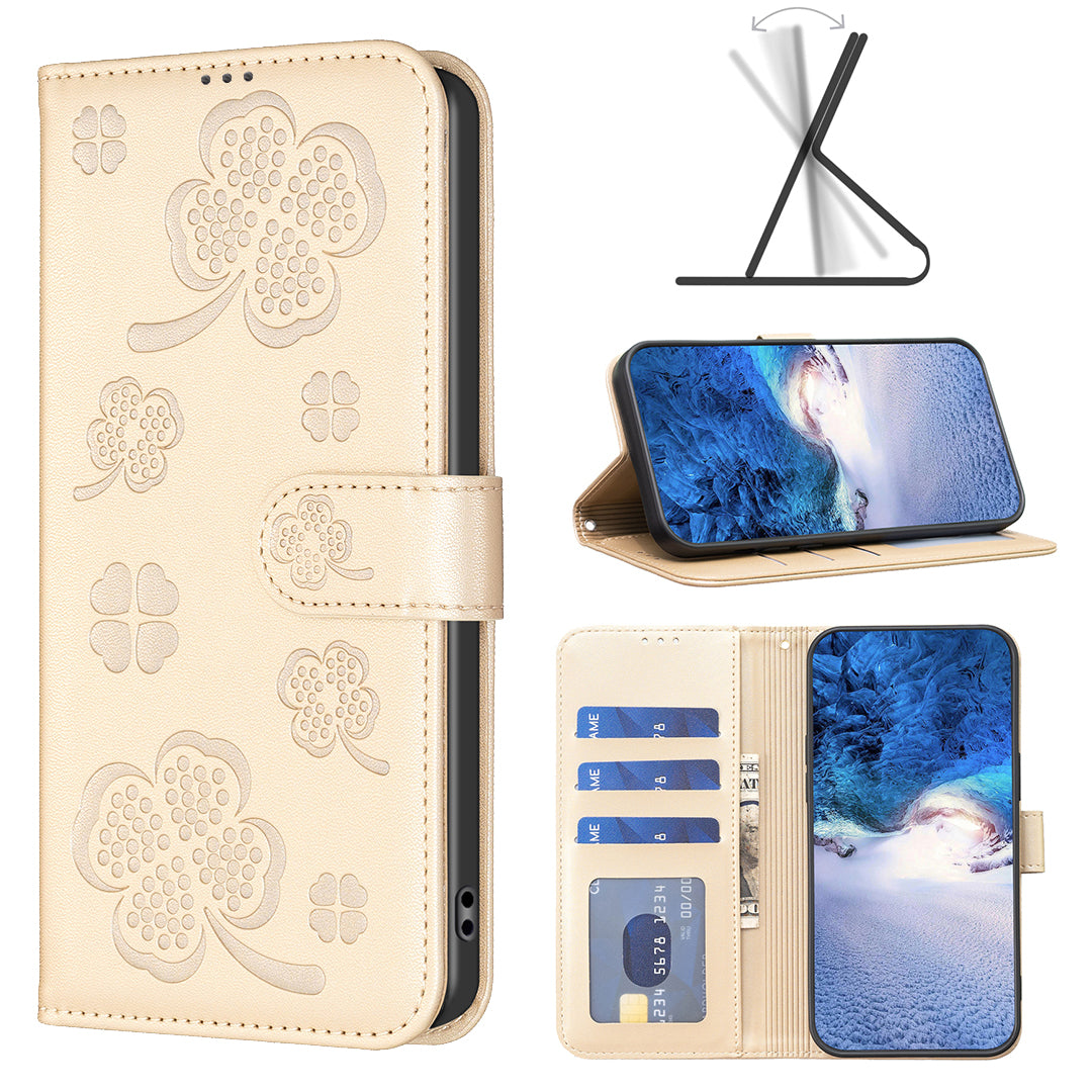 For Honor X9b 5G / Magic6 Lite 5G Case Wallet Leather Case Imprinted Clover Pattern - Gold