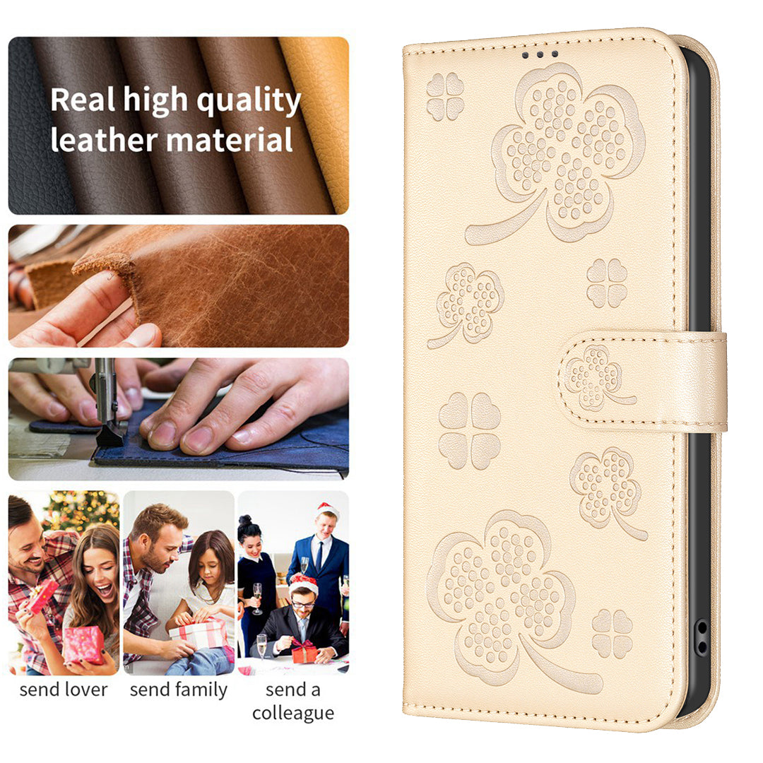 For Honor X9b 5G / Magic6 Lite 5G Case Wallet Leather Case Imprinted Clover Pattern - Gold