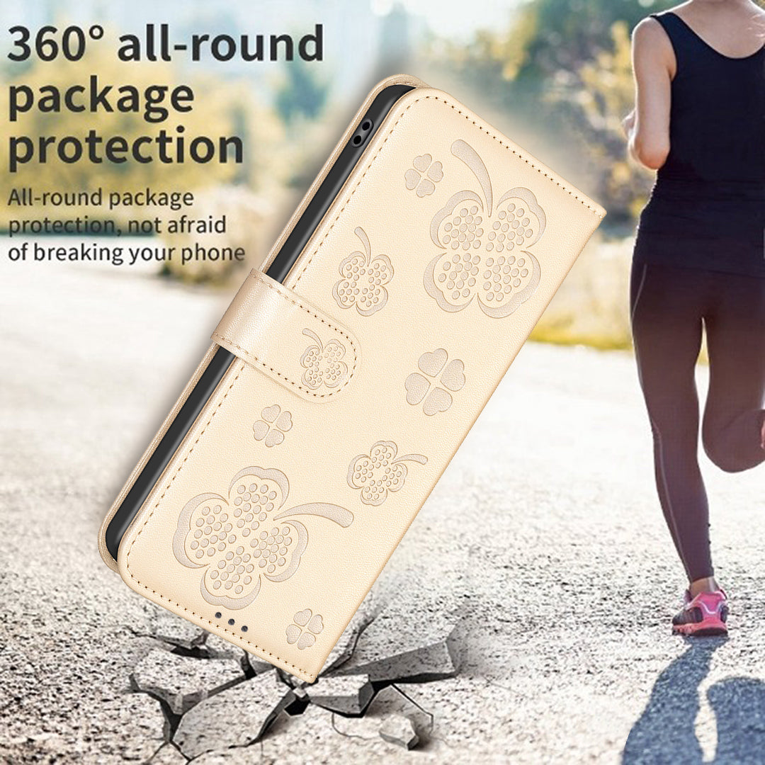 For Honor X9b 5G / Magic6 Lite 5G Case Wallet Leather Case Imprinted Clover Pattern - Gold