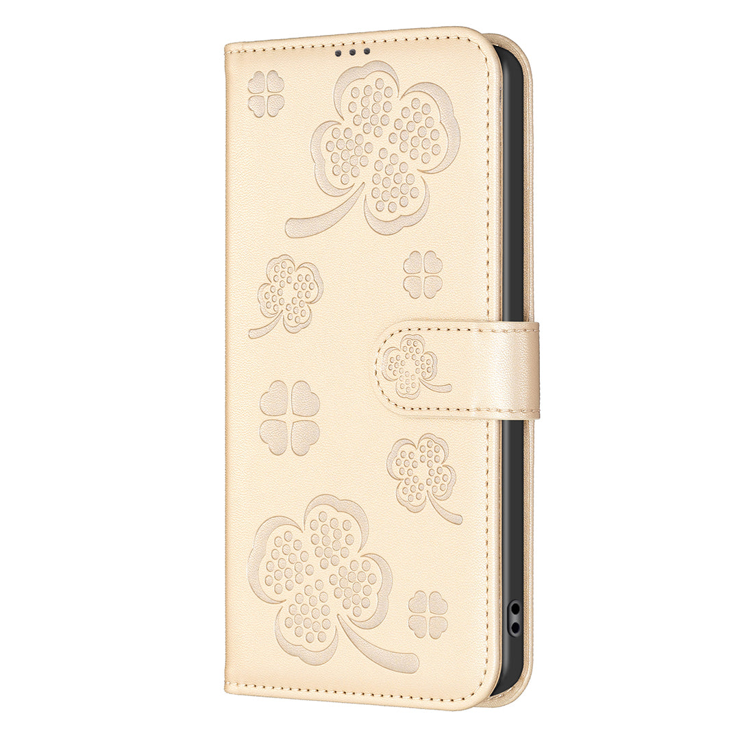 For Honor X9b 5G / Magic6 Lite 5G Case Wallet Leather Case Imprinted Clover Pattern - Gold