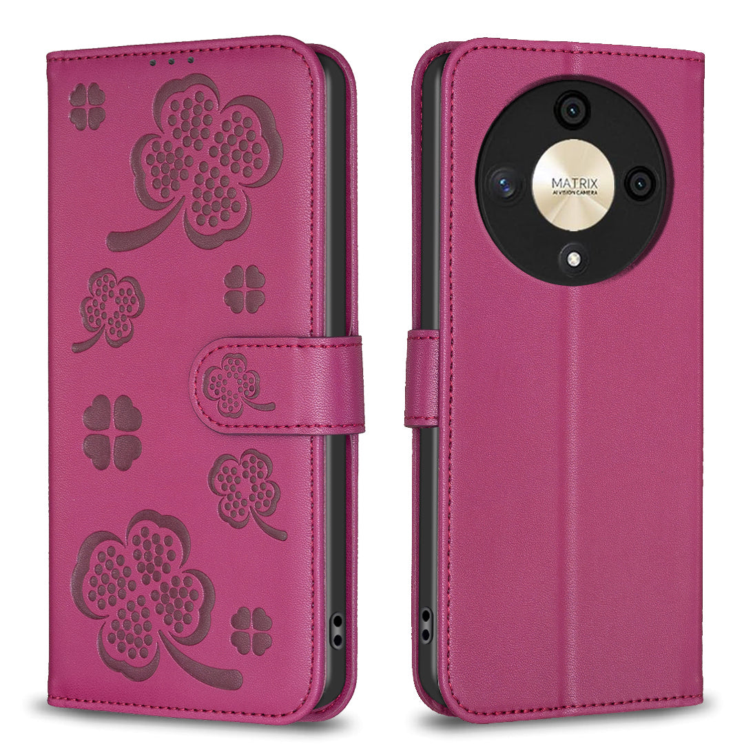 For Honor X9b 5G / Magic6 Lite 5G Case Wallet Leather Case Imprinted Clover Pattern - Gold