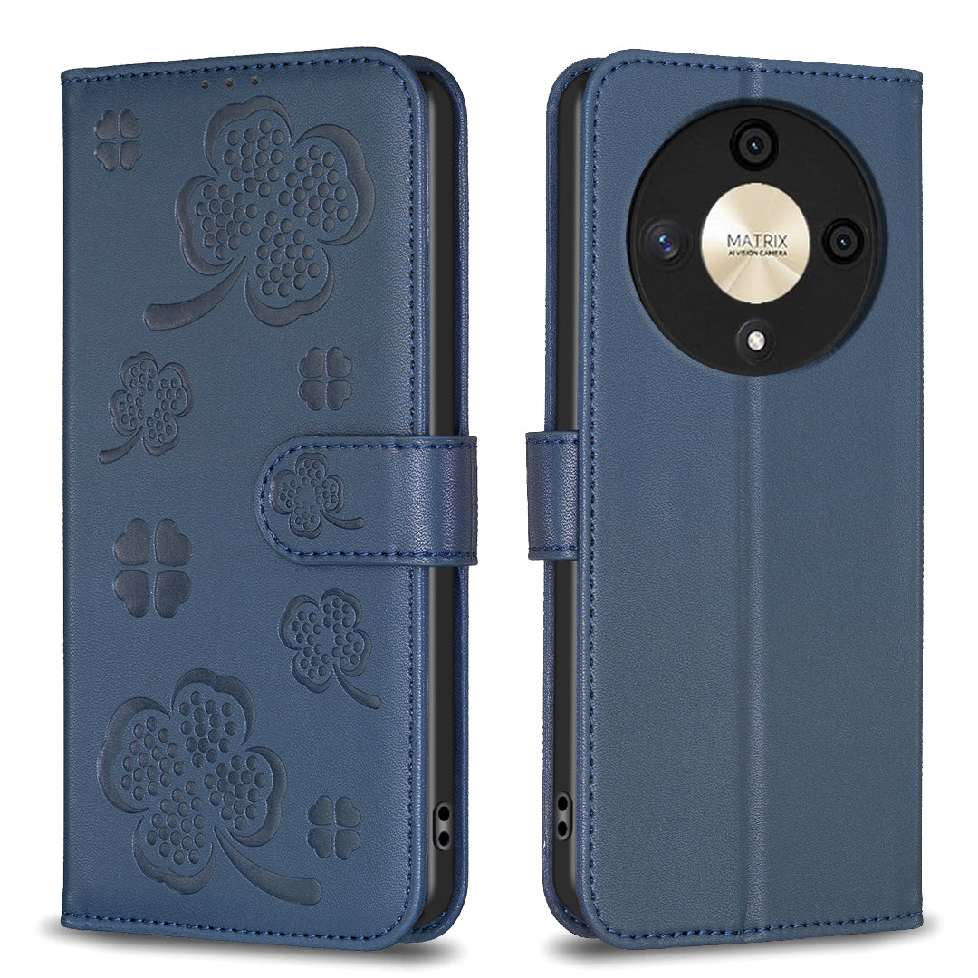 For Honor X9b 5G / Magic6 Lite 5G Case Wallet Leather Case Imprinted Clover Pattern - Gold