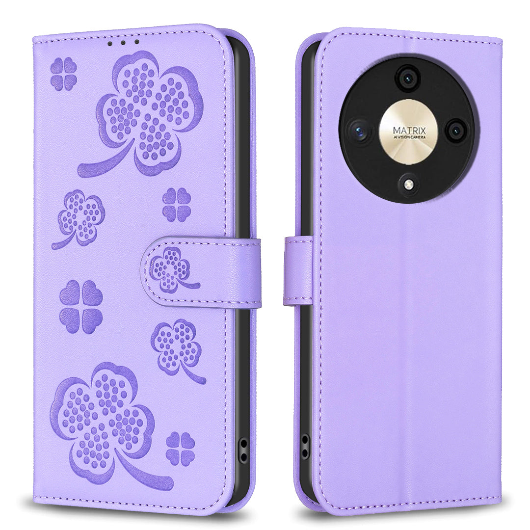 For Honor X9b 5G / Magic6 Lite 5G Case Wallet Leather Case Imprinted Clover Pattern - Gold