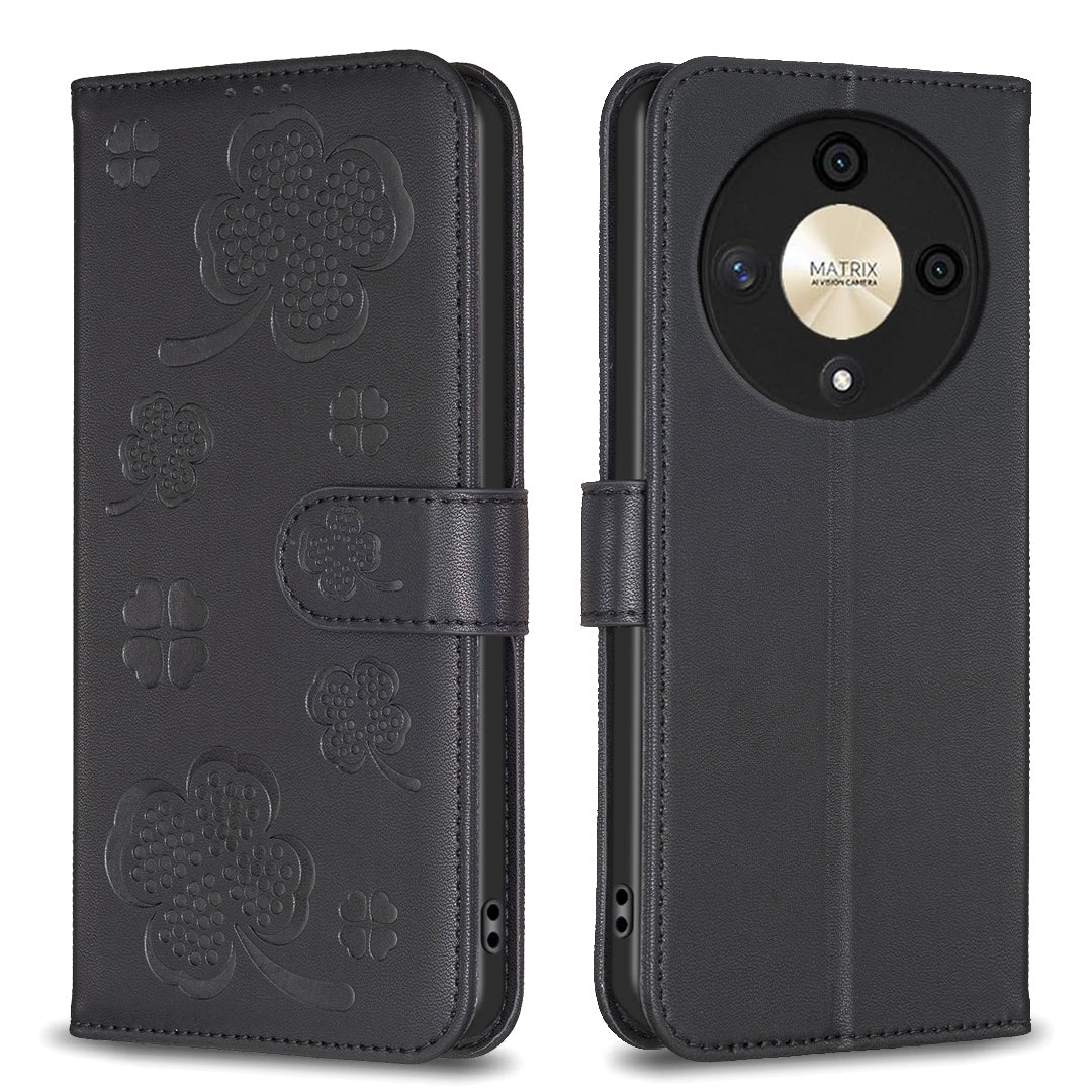 For Honor X9b 5G / Magic6 Lite 5G Case Wallet Leather Case Imprinted Clover Pattern - Gold