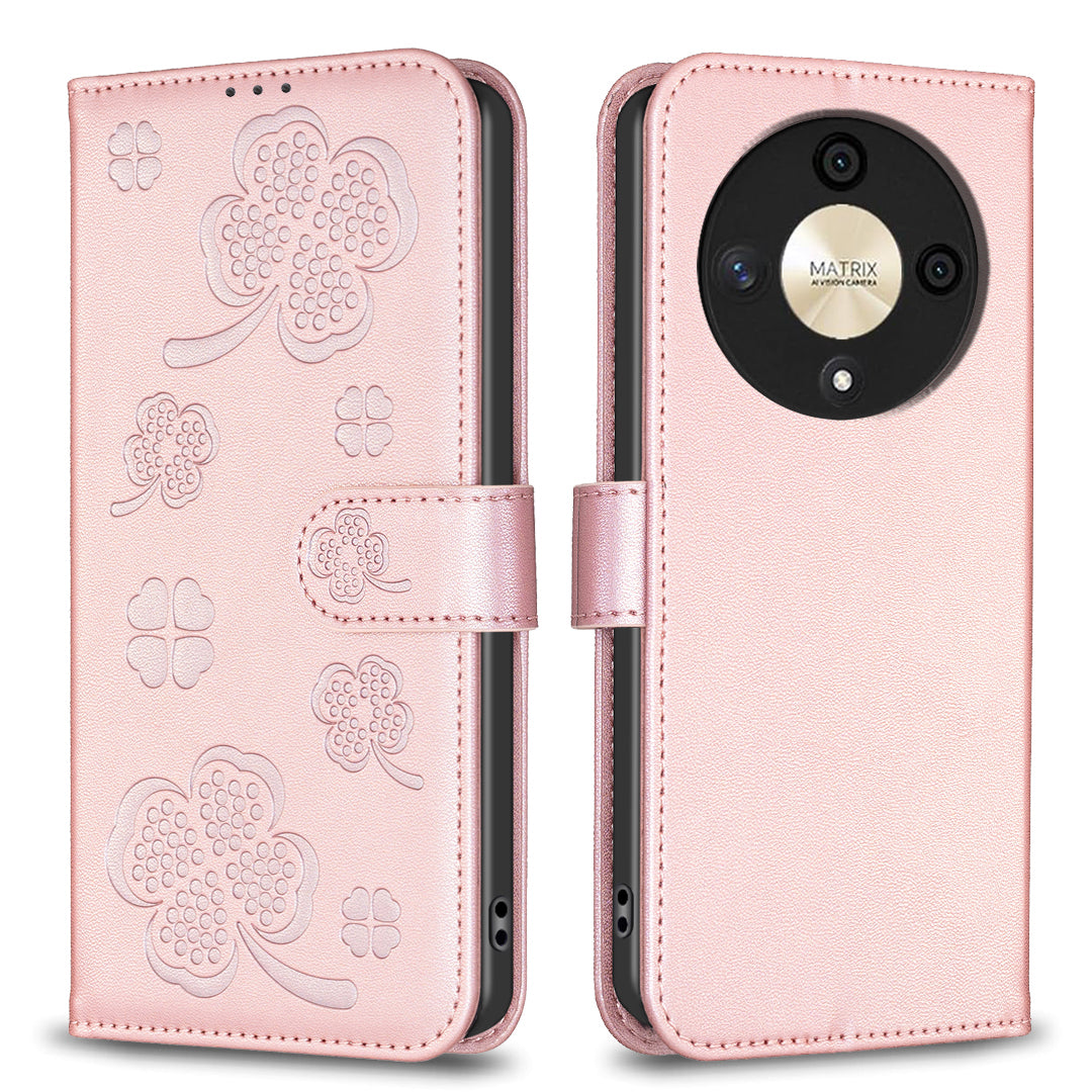 For Honor X9b 5G / Magic6 Lite 5G Case Wallet Leather Case Imprinted Clover Pattern - Gold