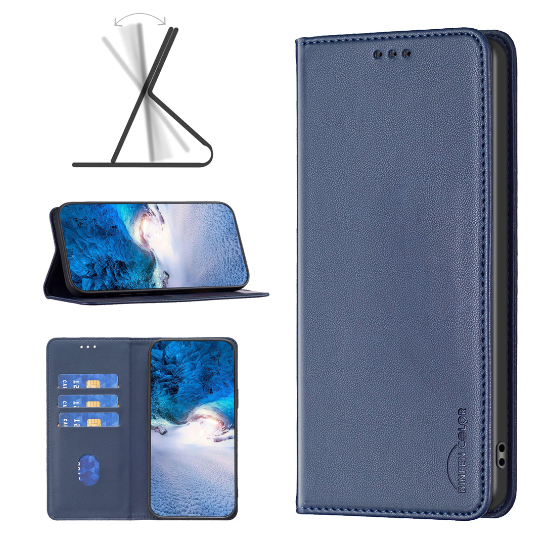 BINFEN COLOR BF18 For Honor X9b 5G / Magic6 Lite 5G Phone Case with Card Holder Stand - Blue