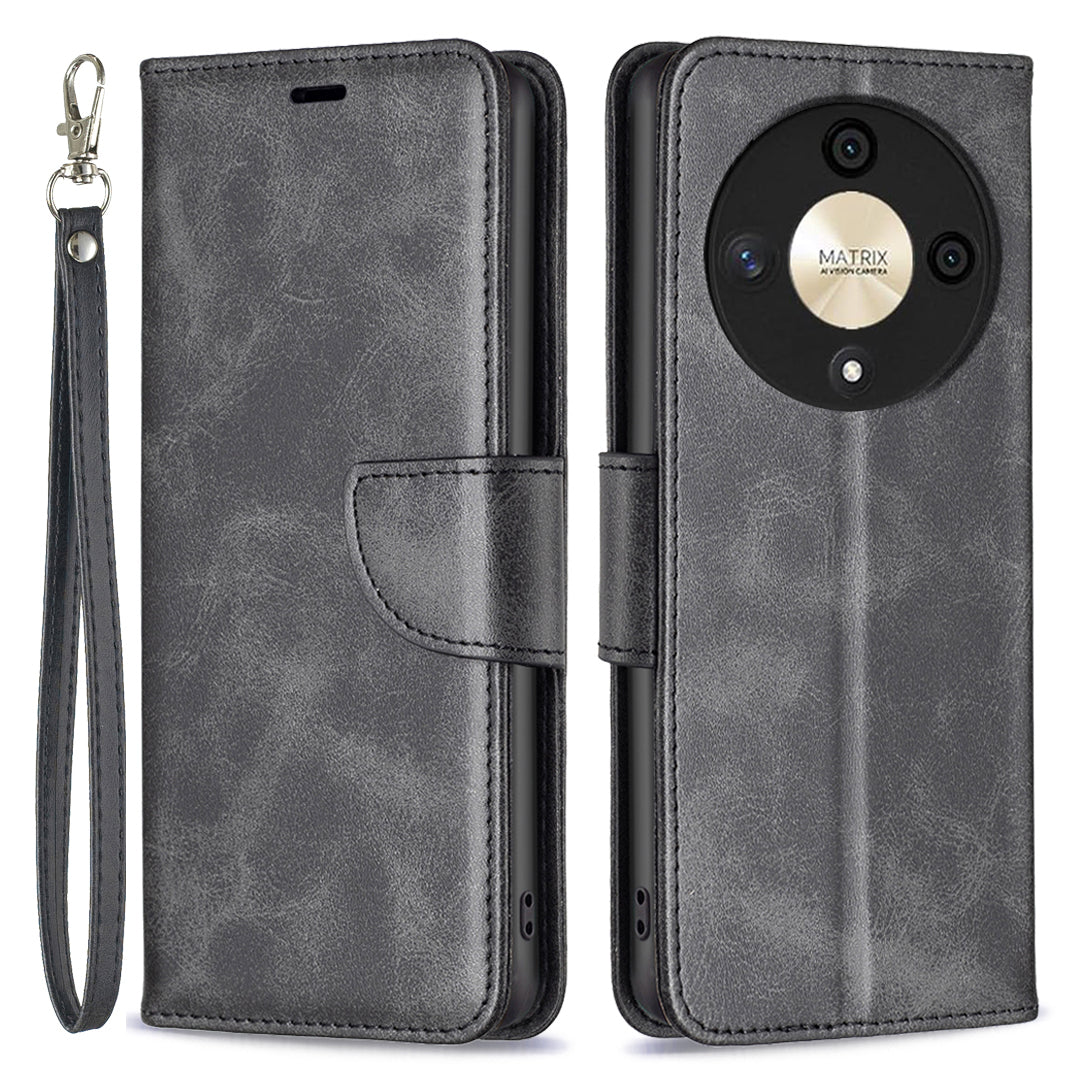 For Honor X9b 5G / Magic6 Lite 5G Case Solid Color Leather Wallet Phone Cover - Black