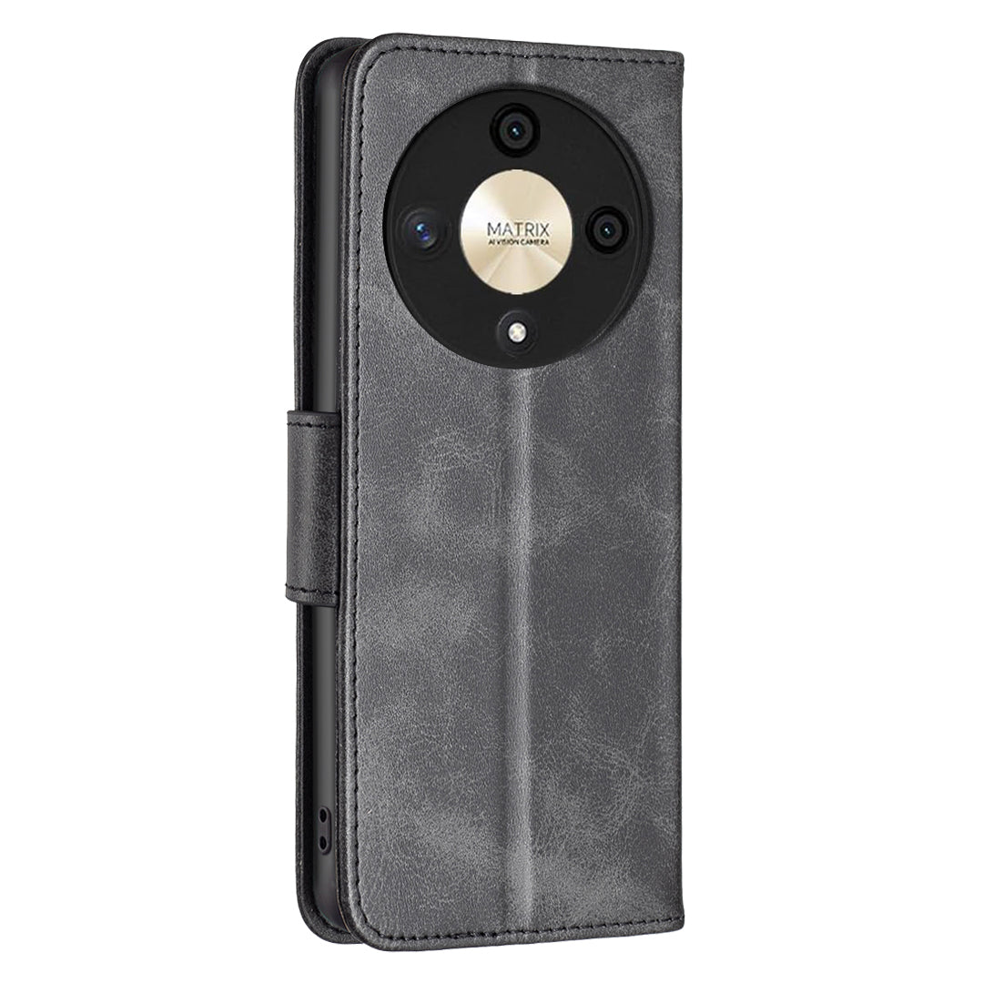 For Honor X9b 5G / Magic6 Lite 5G Case Solid Color Leather Wallet Phone Cover - Black