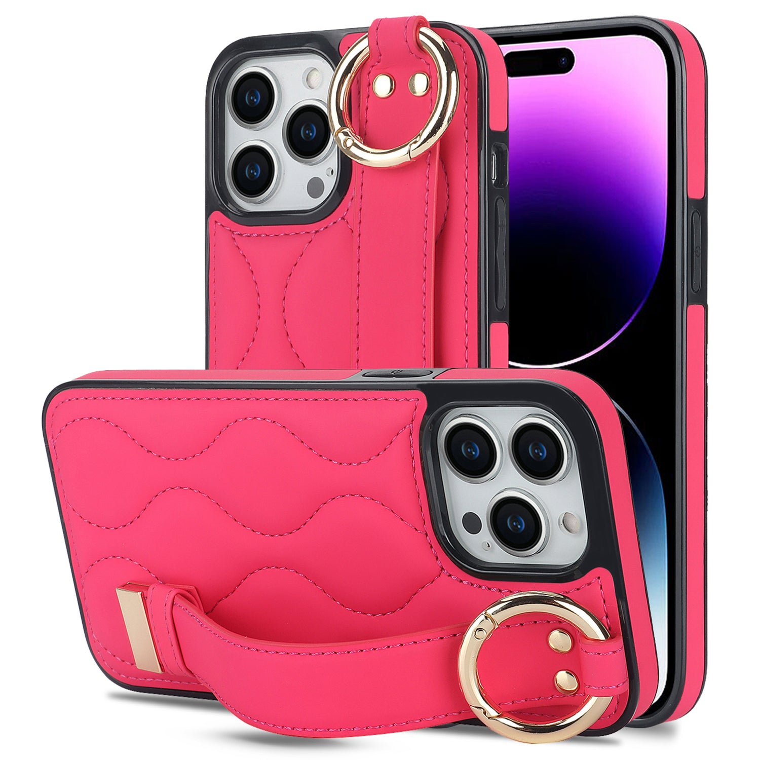 For iPhone 14 Pro Max Case Wave Pattern PU+TPU Kickstand Phone Cases - Orange