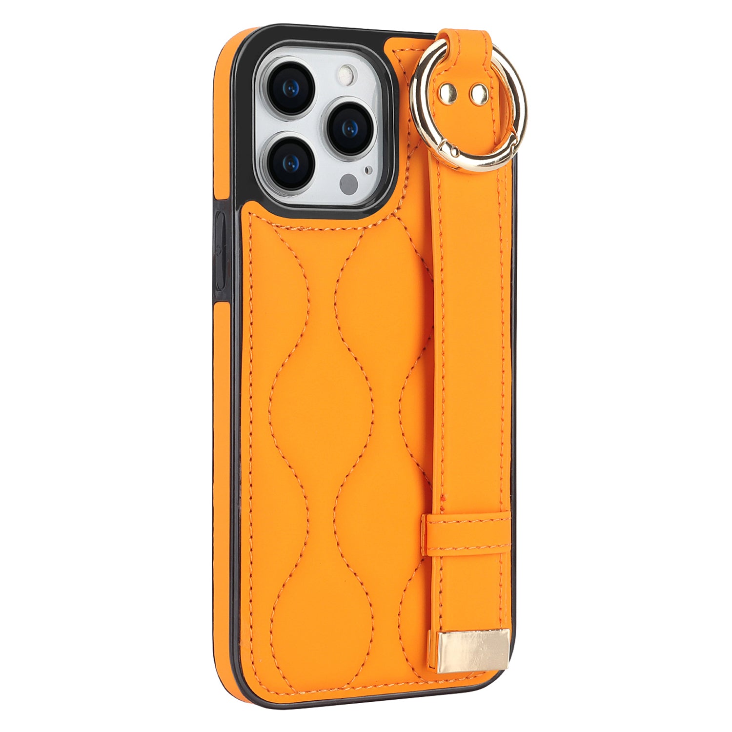 For iPhone 12 Pro Max Shockproof Case Wave Pattern PU+TPU Kickstand Phone Cover - Orange