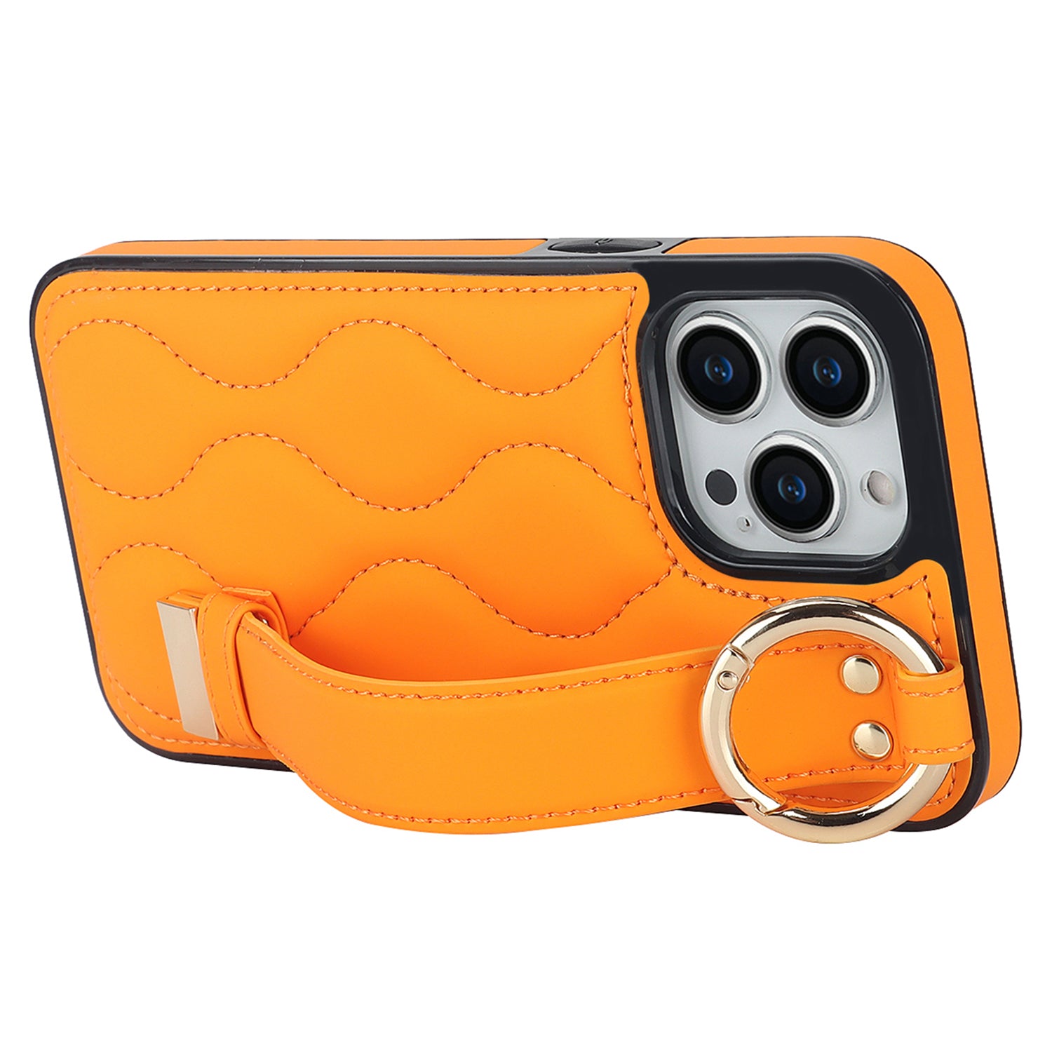 For iPhone 12 Pro Max Shockproof Case Wave Pattern PU+TPU Kickstand Phone Cover - Orange