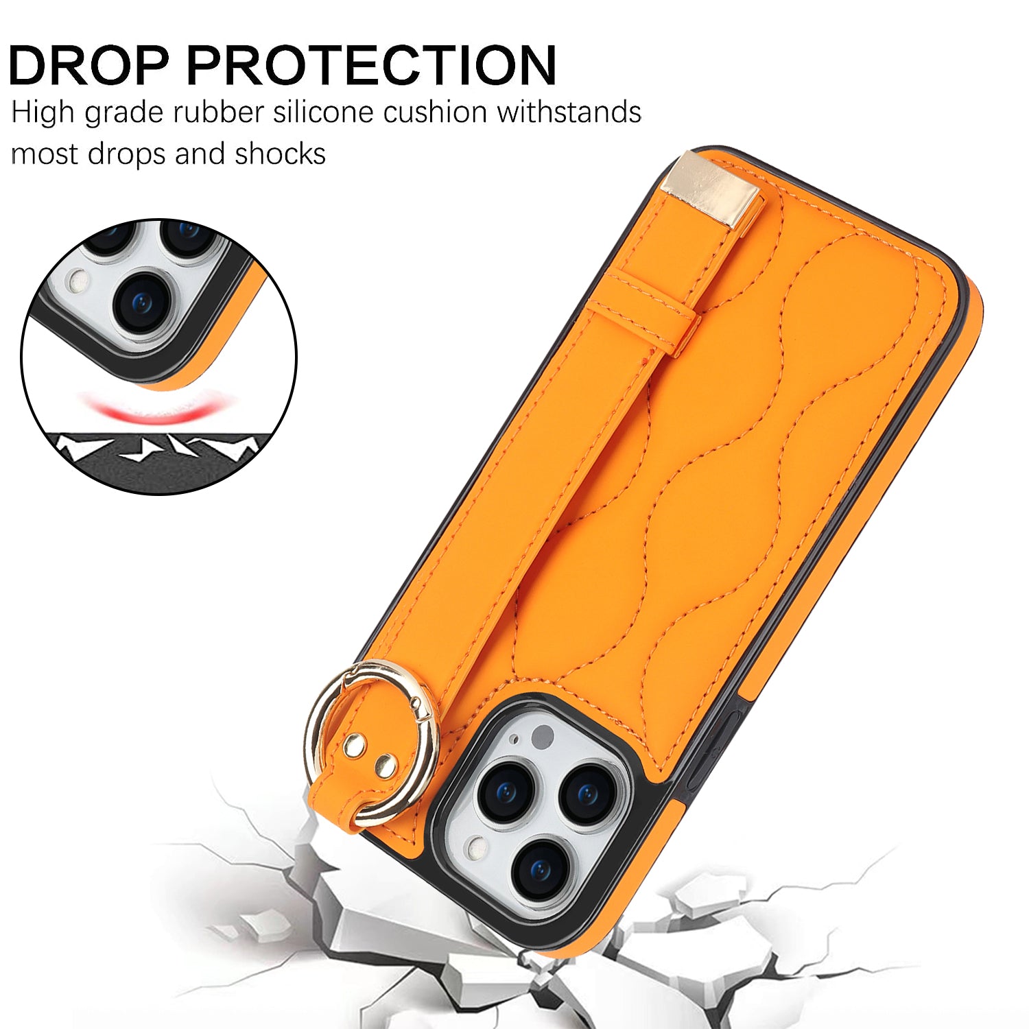 For iPhone 12 Pro Max Shockproof Case Wave Pattern PU+TPU Kickstand Phone Cover - Orange