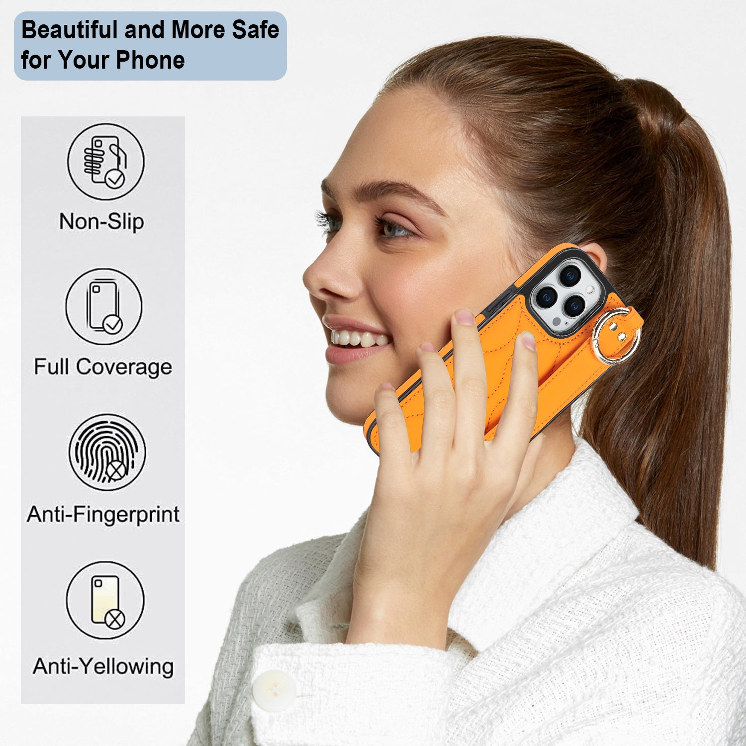 For iPhone 12 Pro Max Shockproof Case Wave Pattern PU+TPU Kickstand Phone Cover - Orange
