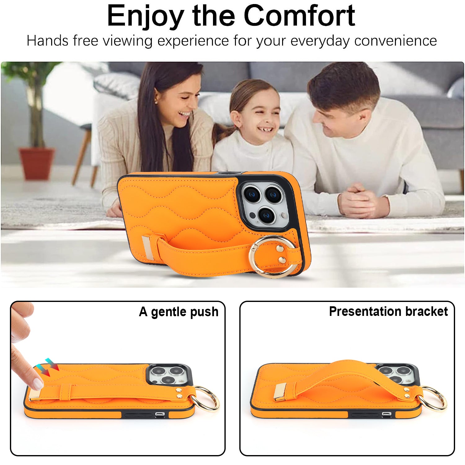 For iPhone 12 Pro Max Shockproof Case Wave Pattern PU+TPU Kickstand Phone Cover - Orange