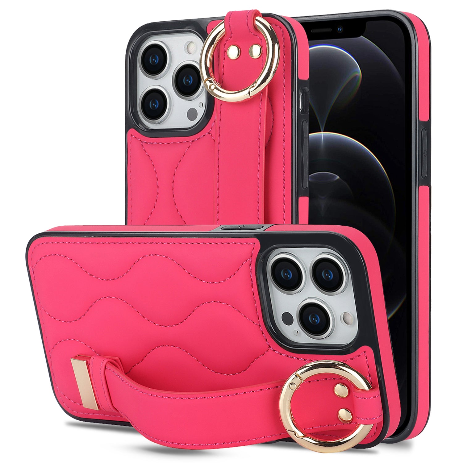 For iPhone 12 Pro Max Shockproof Case Wave Pattern PU+TPU Kickstand Phone Cover - Orange