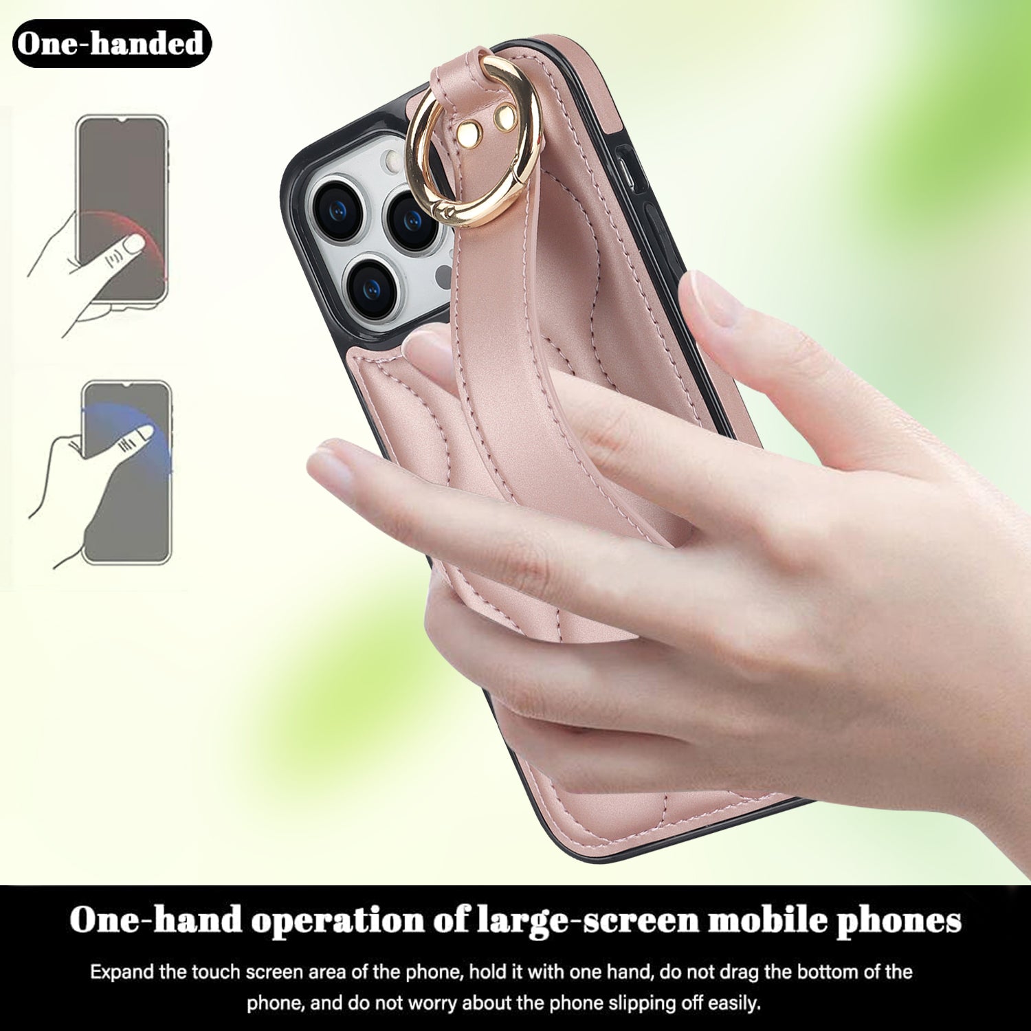 For iPhone 14 Pro PU+TPU Case Wave Pattern Shockproof Kickstand Phone Case - Rose Gold