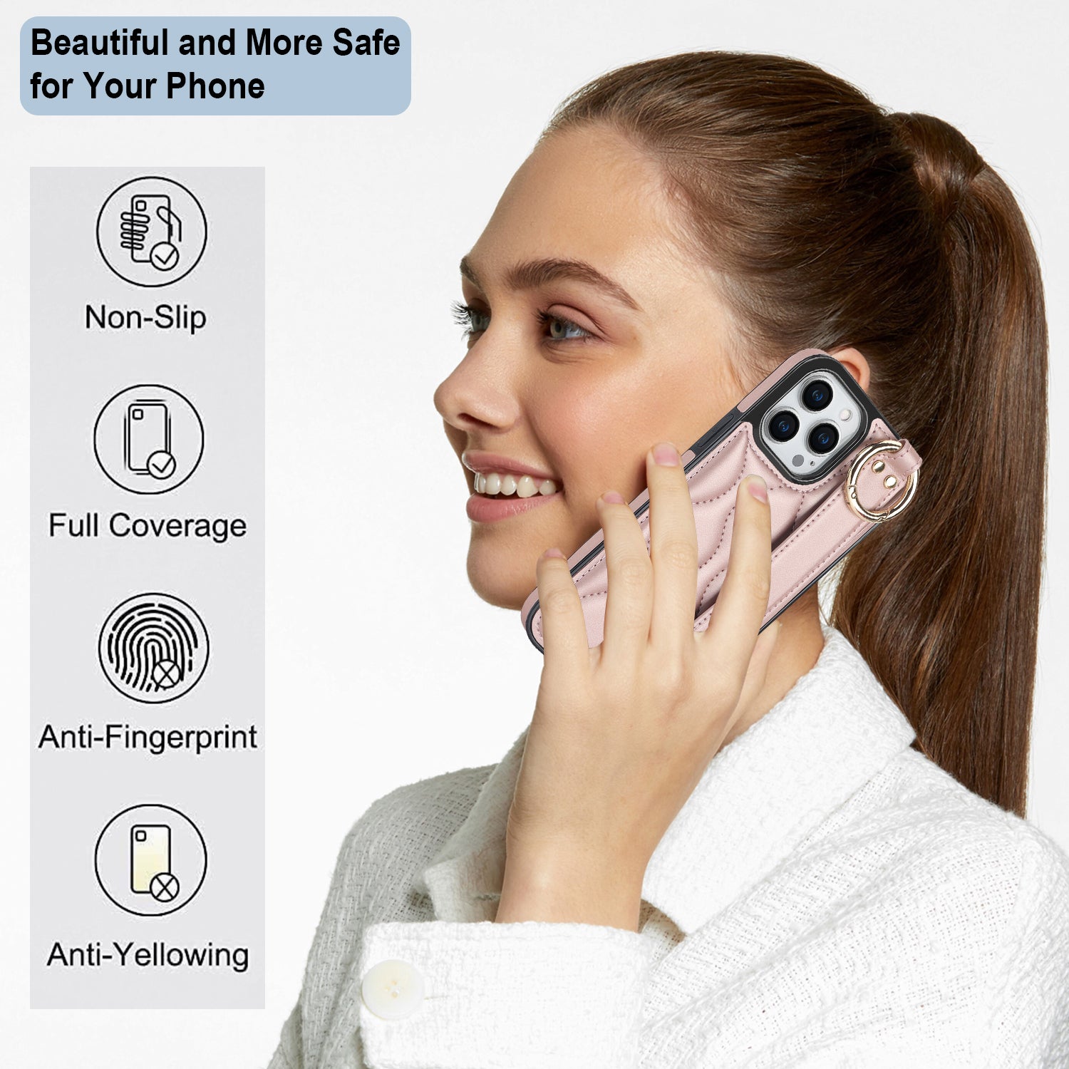 For iPhone 14 Pro PU+TPU Case Wave Pattern Shockproof Kickstand Phone Case - Rose Gold