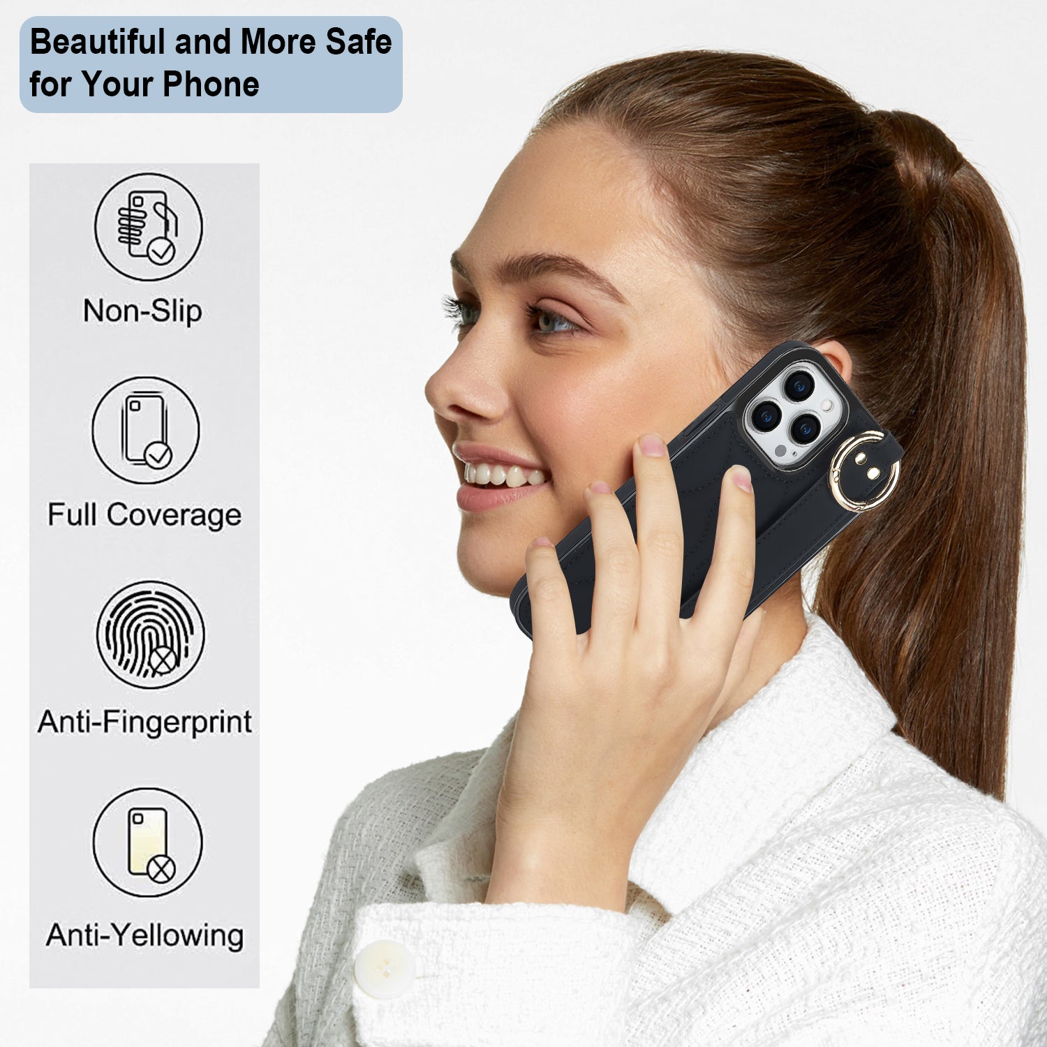 For iPhone 12 Pro Protective Case Wave Pattern PU+TPU Kickstand Phone Cover - Black