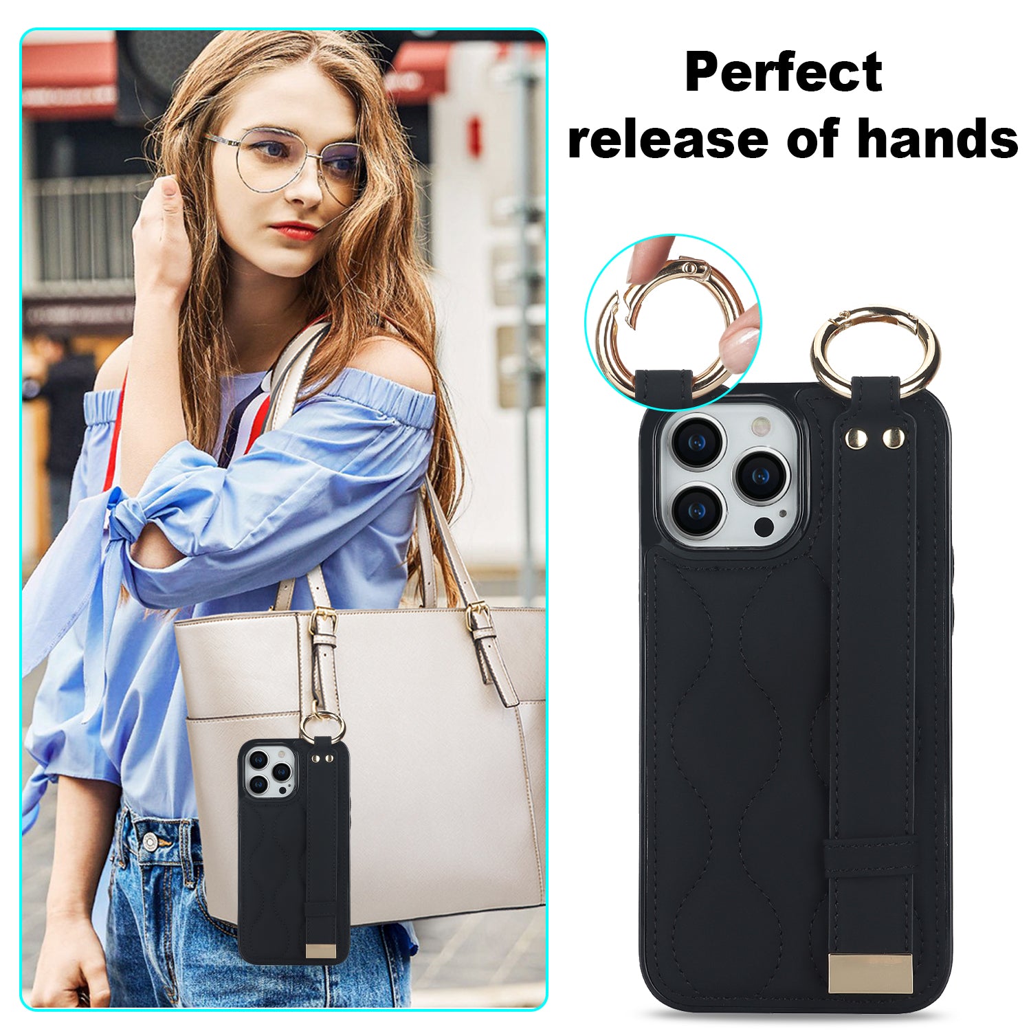 For iPhone 12 Pro Protective Case Wave Pattern PU+TPU Kickstand Phone Cover - Black