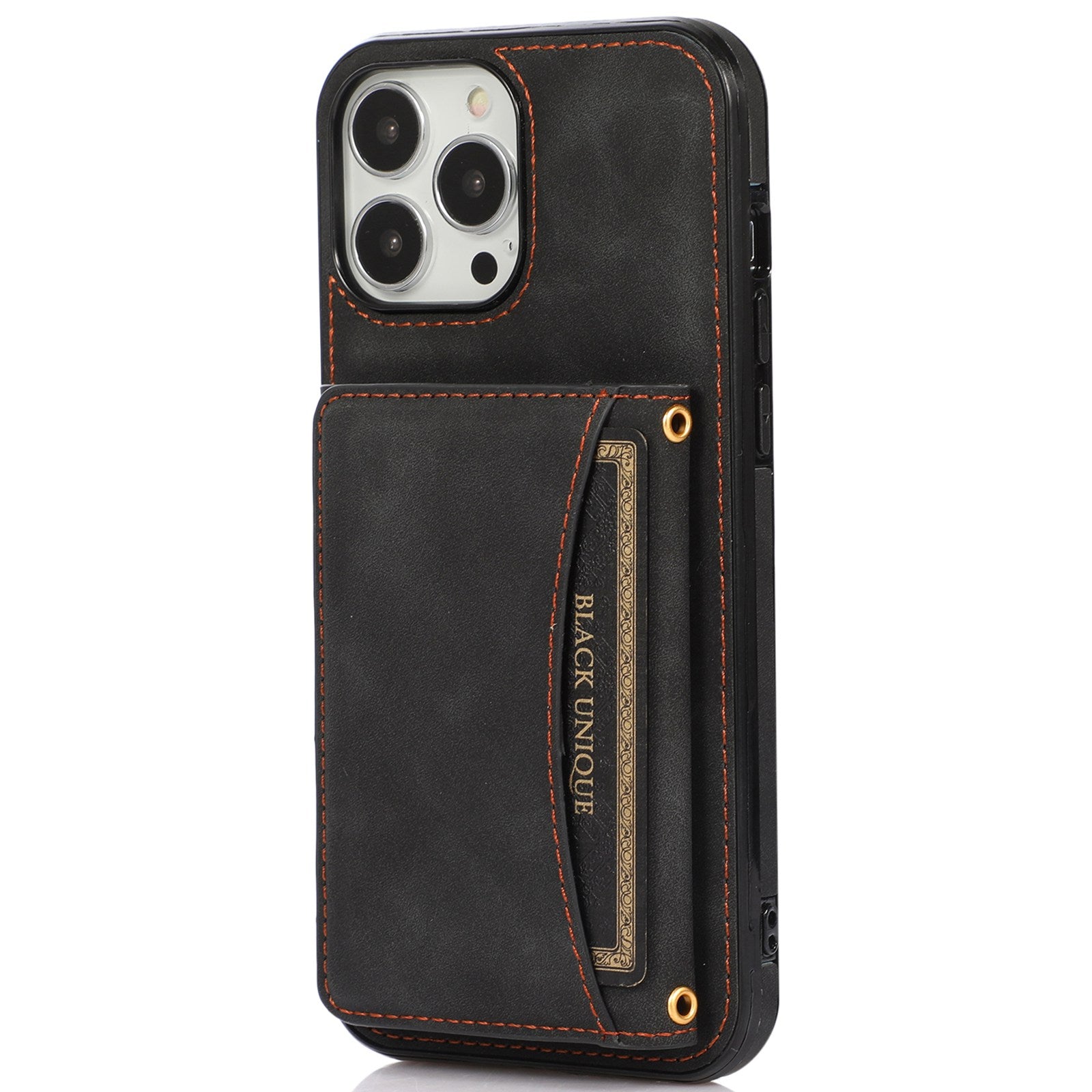 For iPhone 12 Pro Max 6.7 inch Cell Phone Case Tri-fold Wallet Anti-scratch PU Leather+TPU Cover - Black