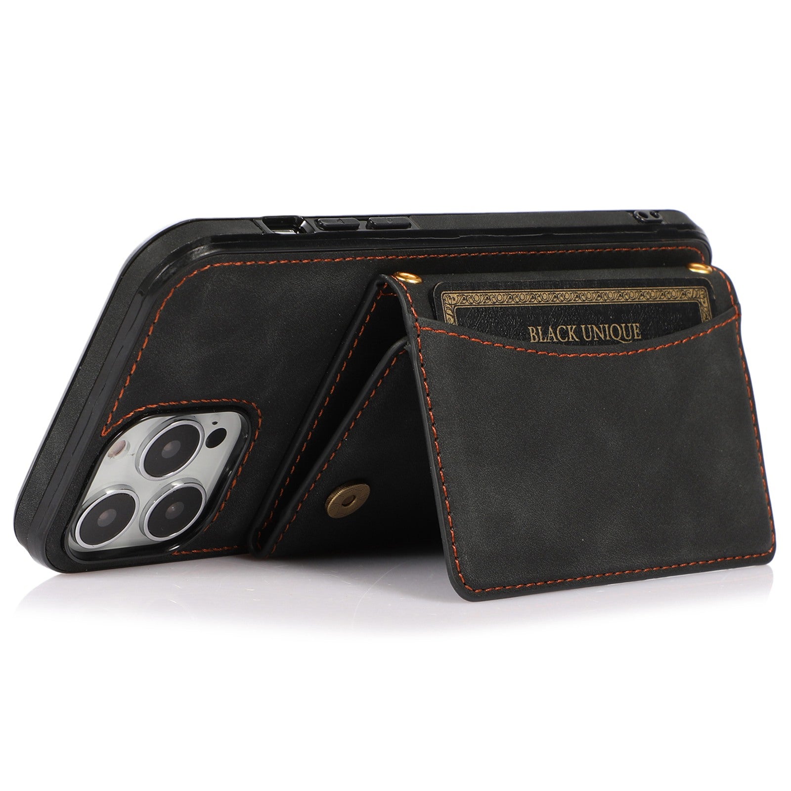 For iPhone 12 Pro Max 6.7 inch Cell Phone Case Tri-fold Wallet Anti-scratch PU Leather+TPU Cover - Black