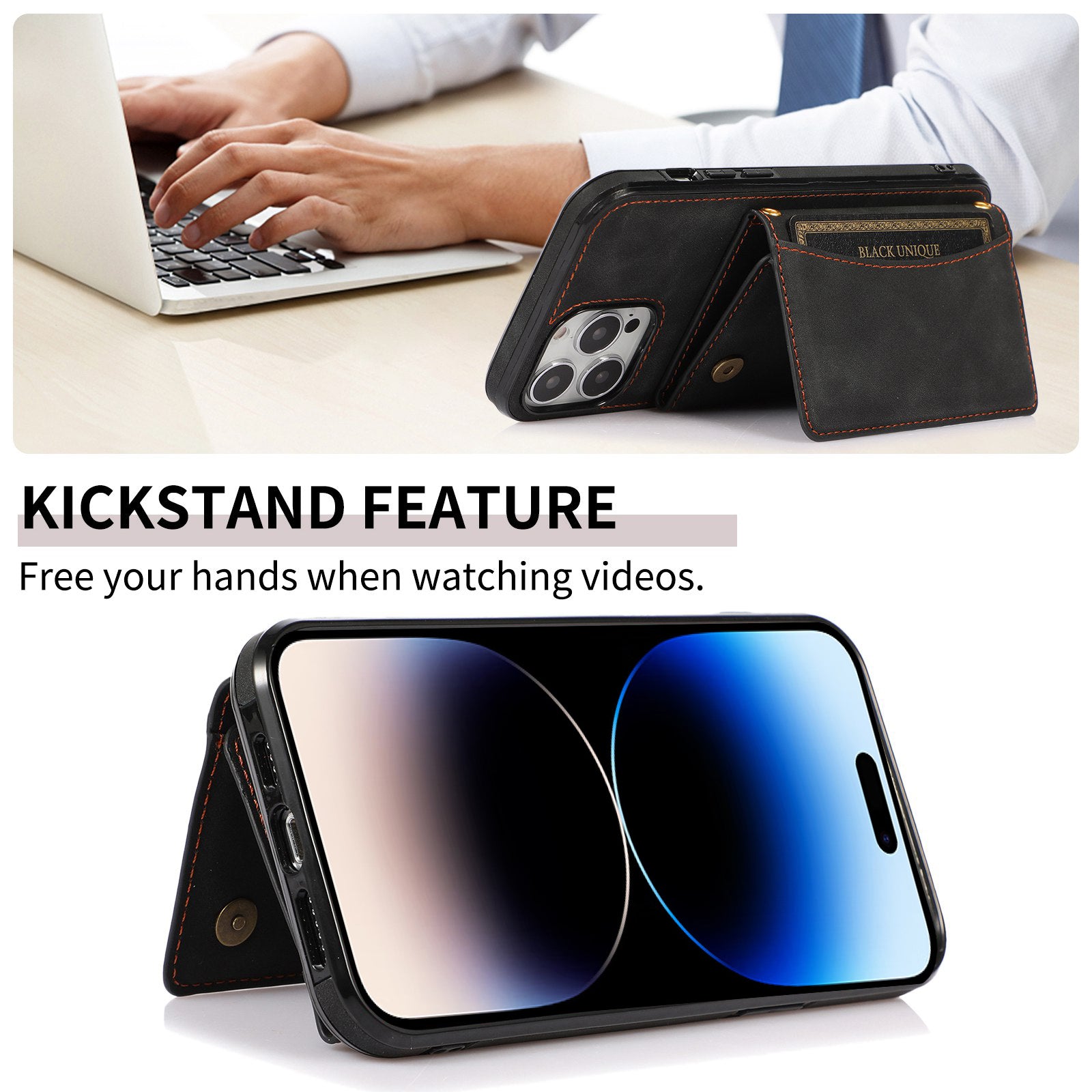 For iPhone 12 Pro Max 6.7 inch Cell Phone Case Tri-fold Wallet Anti-scratch PU Leather+TPU Cover - Black