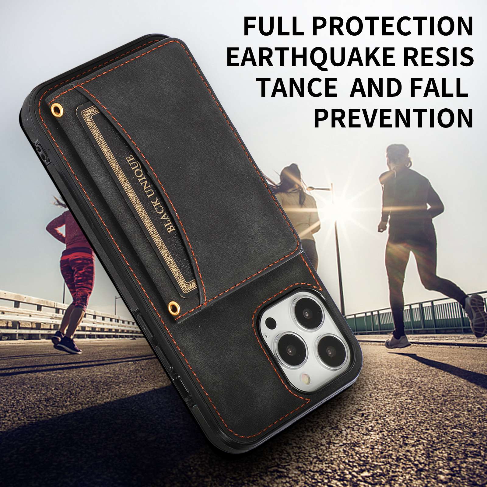 For iPhone 12 Pro Max 6.7 inch Cell Phone Case Tri-fold Wallet Anti-scratch PU Leather+TPU Cover - Black