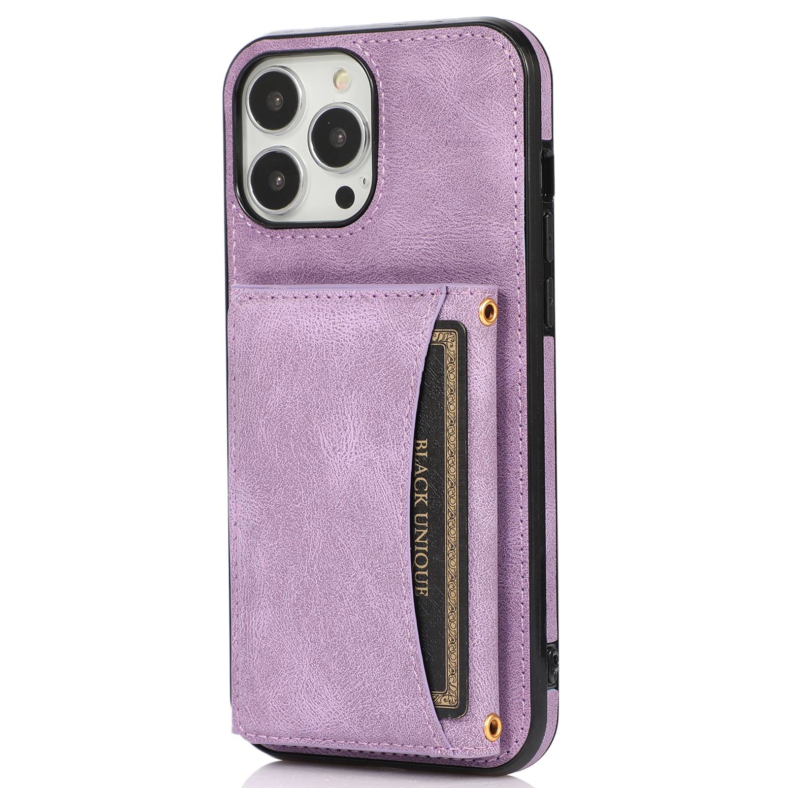 For iPhone 12 Pro Max 6.7 inch Cell Phone Case Tri-fold Wallet Anti-scratch PU Leather+TPU Cover - Black