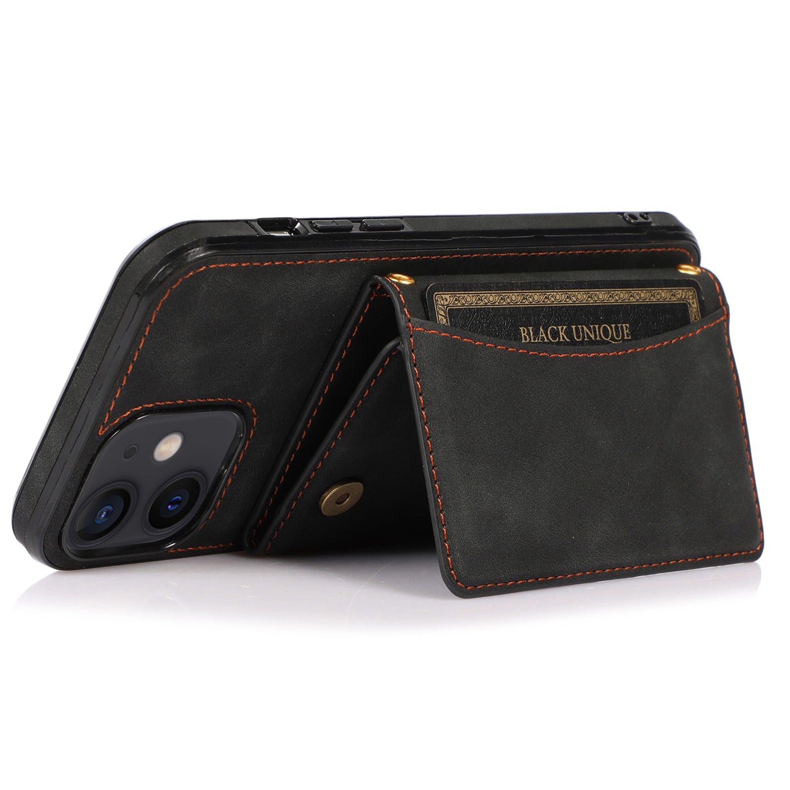 For iPhone 11 Cell Phone Case Tri-fold Wallet Drop-proof PU Leather+TPU Kickstand Back Cover - Black