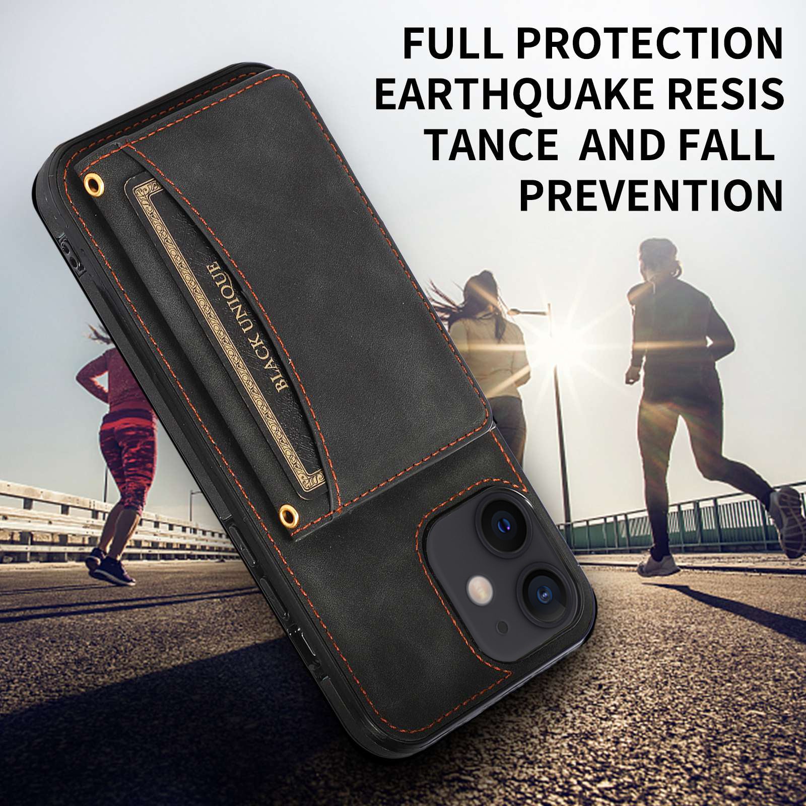 For iPhone 11 Cell Phone Case Tri-fold Wallet Drop-proof PU Leather+TPU Kickstand Back Cover - Black