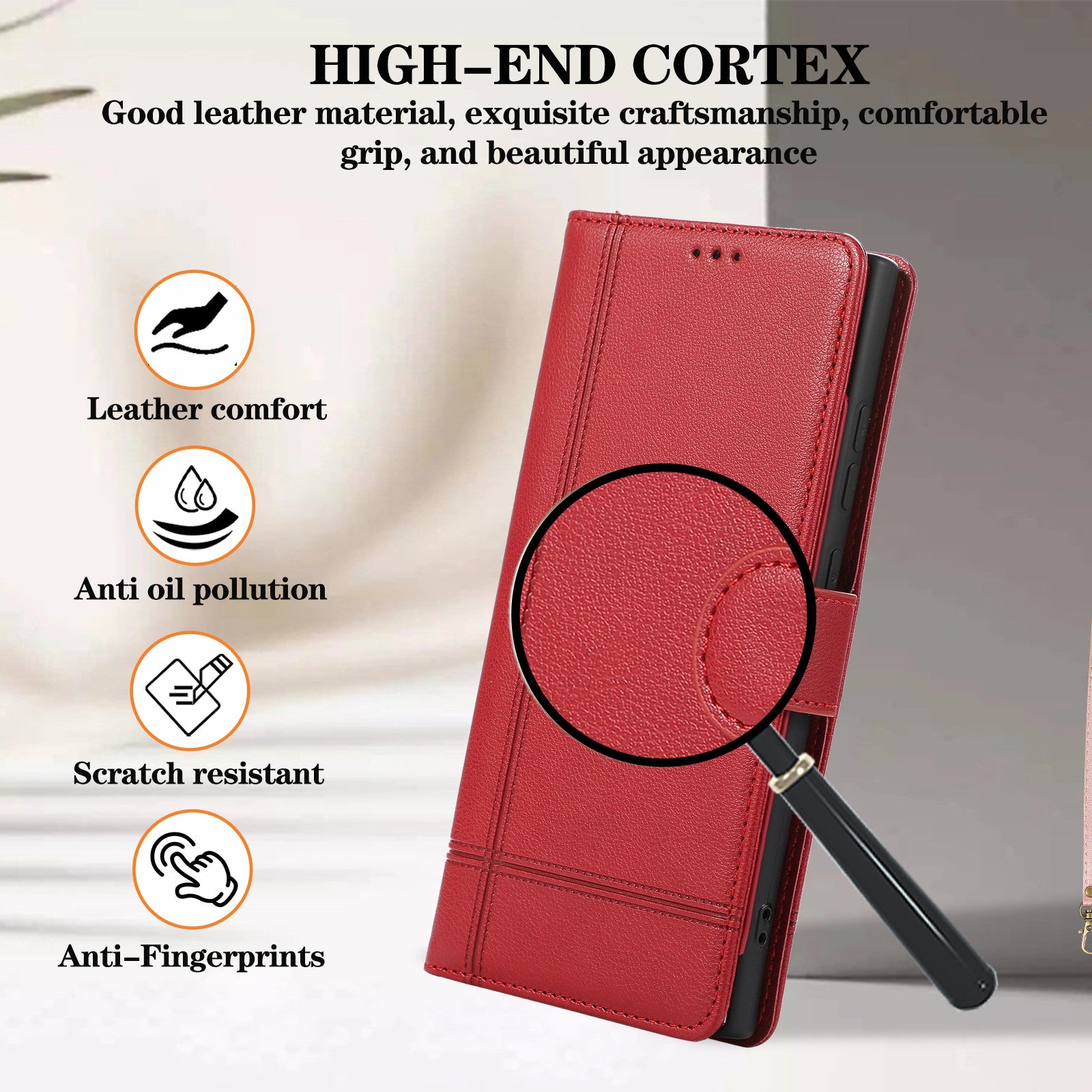 For Samsung Galaxy S24 Ultra Cell Phone Cases Folio Flip Leather Protection Cover with Mirror - Red
