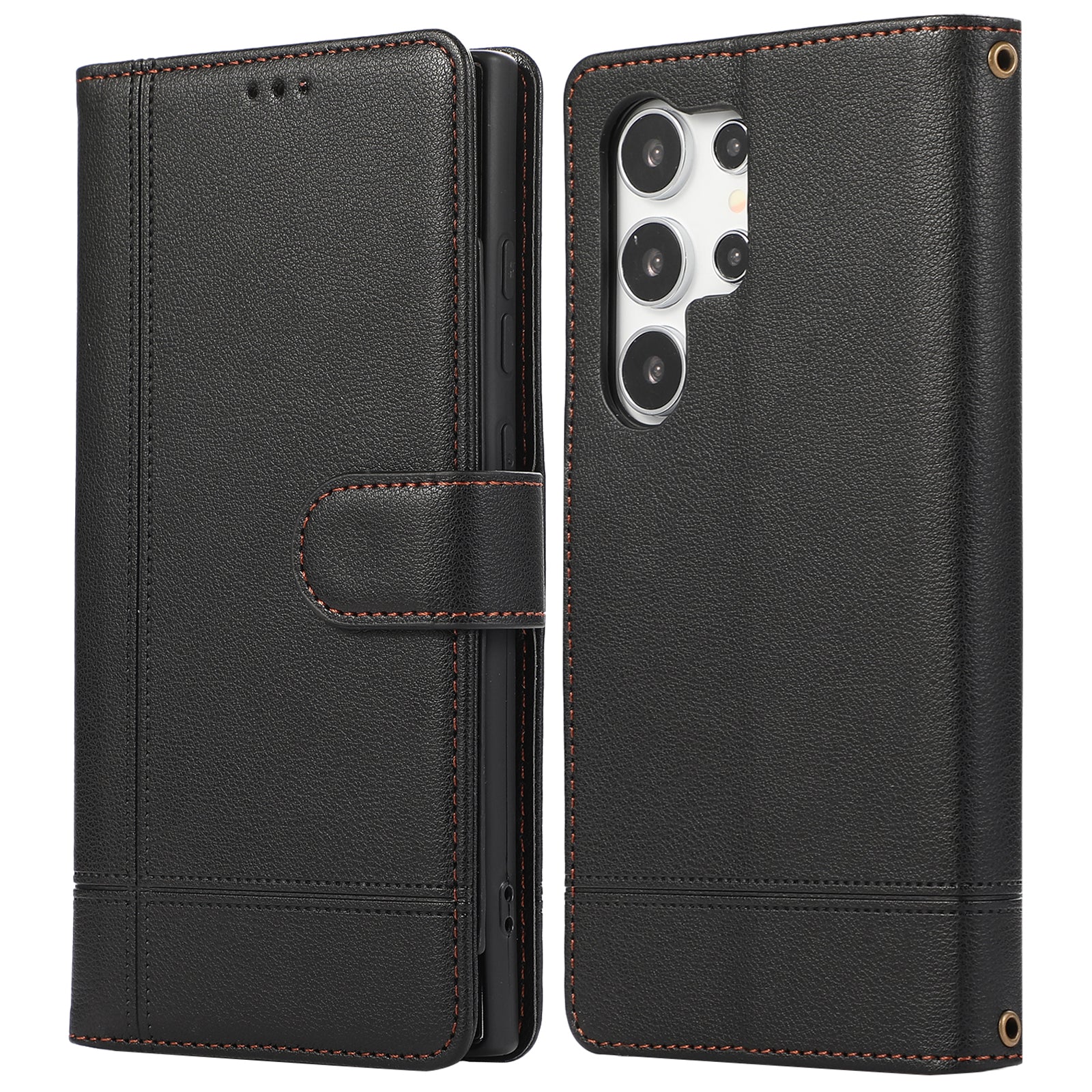 For Samsung Galaxy S24 Ultra Cell Phone Cases Folio Flip Leather Protection Cover with Mirror - Red