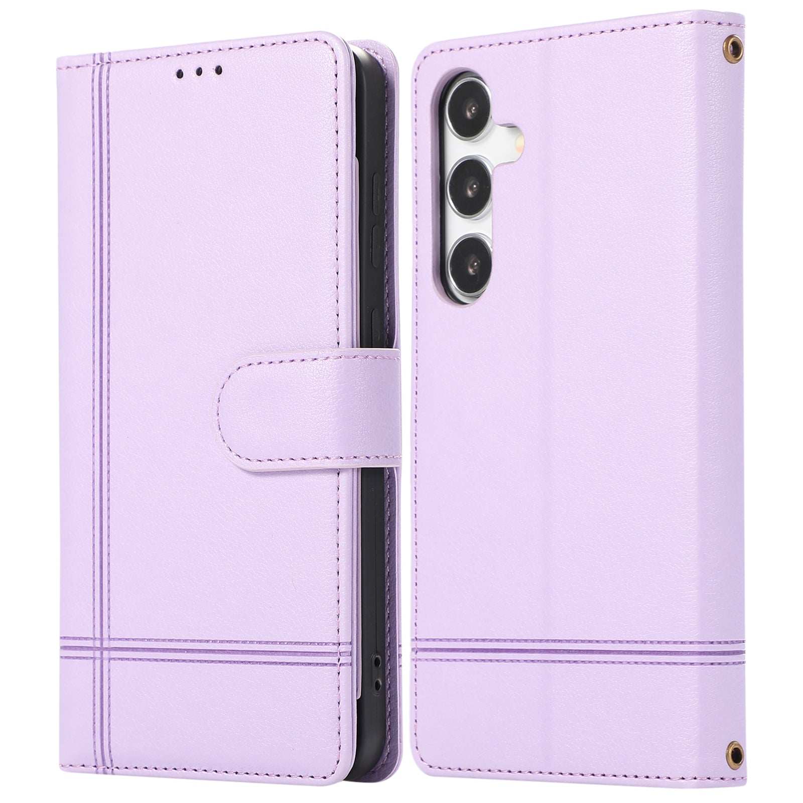 For Samsung Galaxy S24+ Case PU Leather Wallet Built-in Acrylic Mirror Phone Cover with 2 Straps - Beige