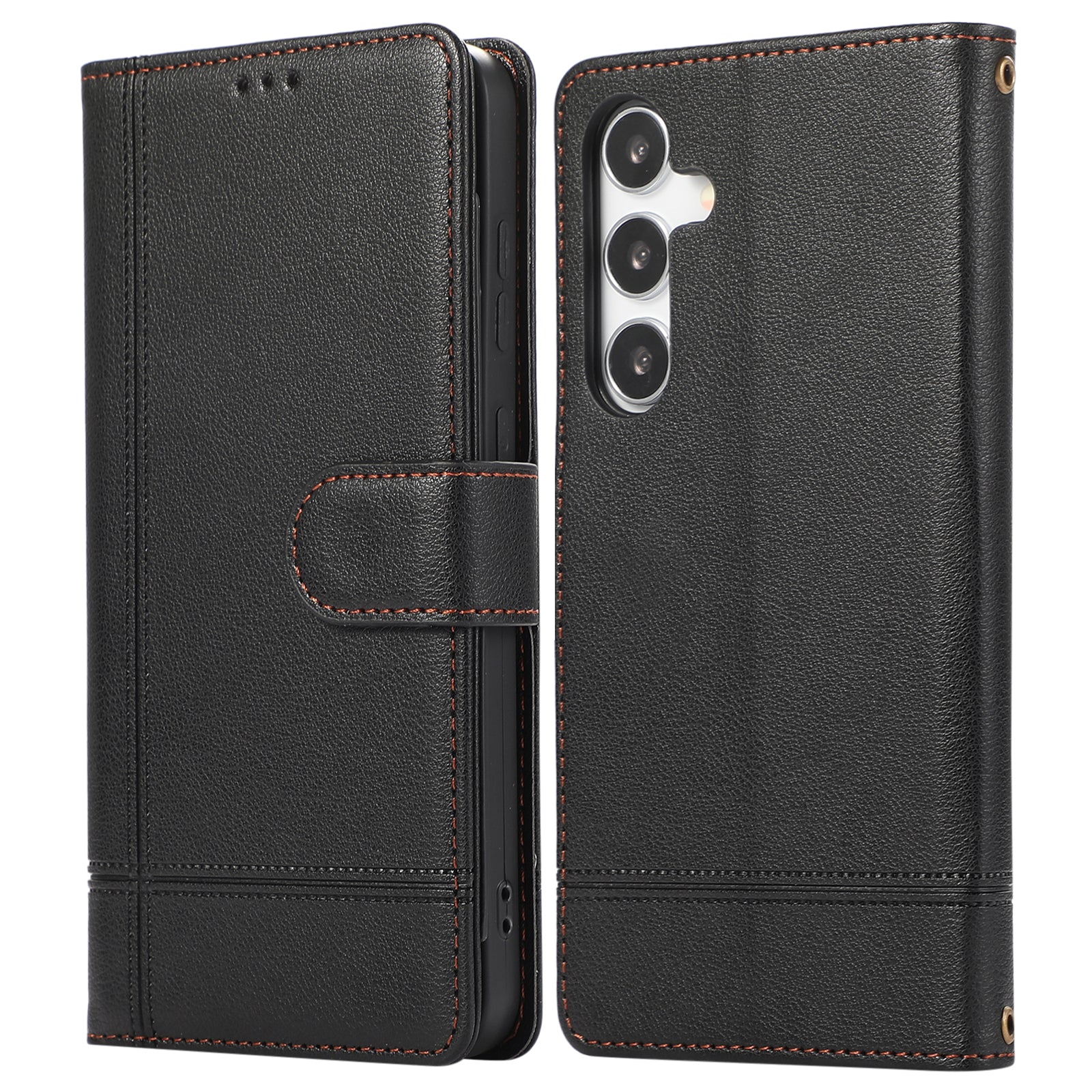 For Samsung Galaxy S24+ Case PU Leather Wallet Built-in Acrylic Mirror Phone Cover with 2 Straps - Beige