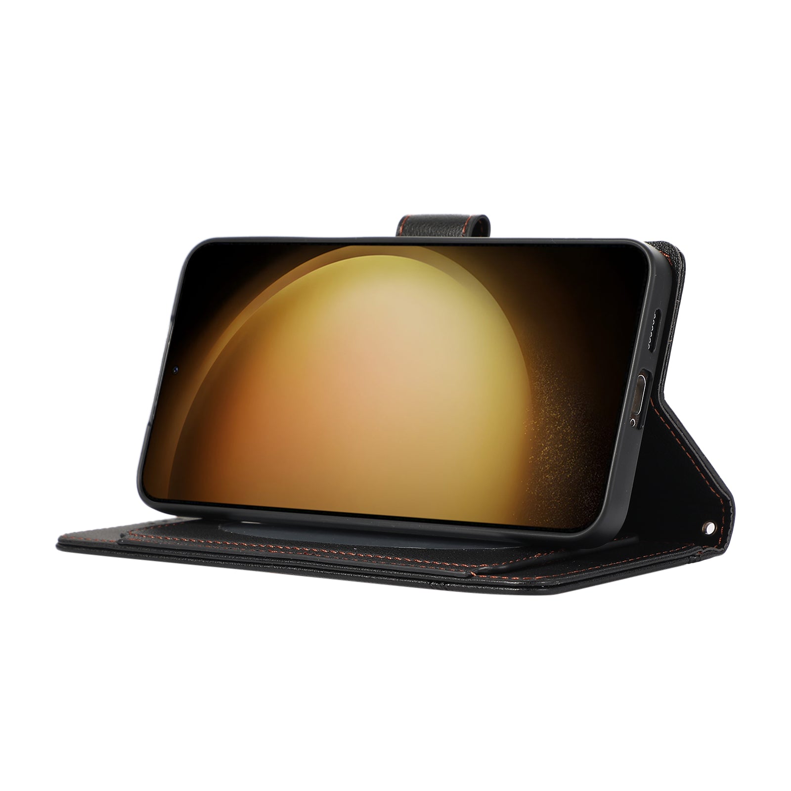 For Samsung Galaxy S24 Cell Phone Case PU Leather Stand Drop-proof Wallet Cover with 2 Straps - Black