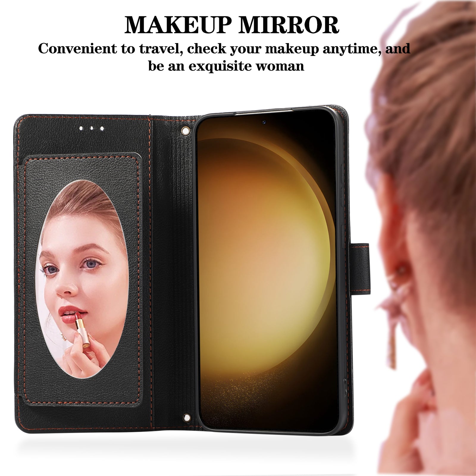 For Samsung Galaxy S24 Cell Phone Case PU Leather Stand Drop-proof Wallet Cover with 2 Straps - Black