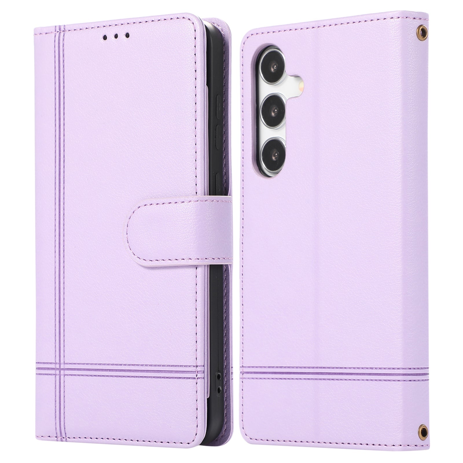 For Samsung Galaxy S24 Cell Phone Case PU Leather Stand Drop-proof Wallet Cover with 2 Straps - Black