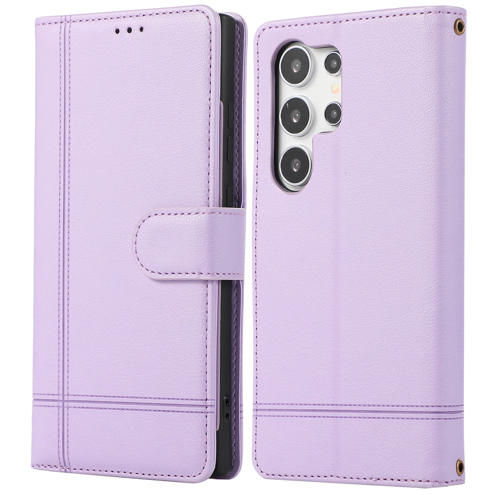 For Samsung Galaxy S22 Ultra 5G Cell Phone Case Lines Imprint Leather Wallet Cover with Mirror - Red