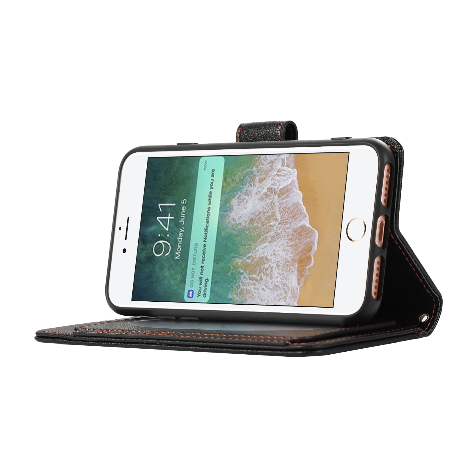 For iPhone SE (2022) / SE (2020) / 7 / 8 4.7 inch Cell Phone Case PU Leather Wallet Cover with 2 Straps - Black